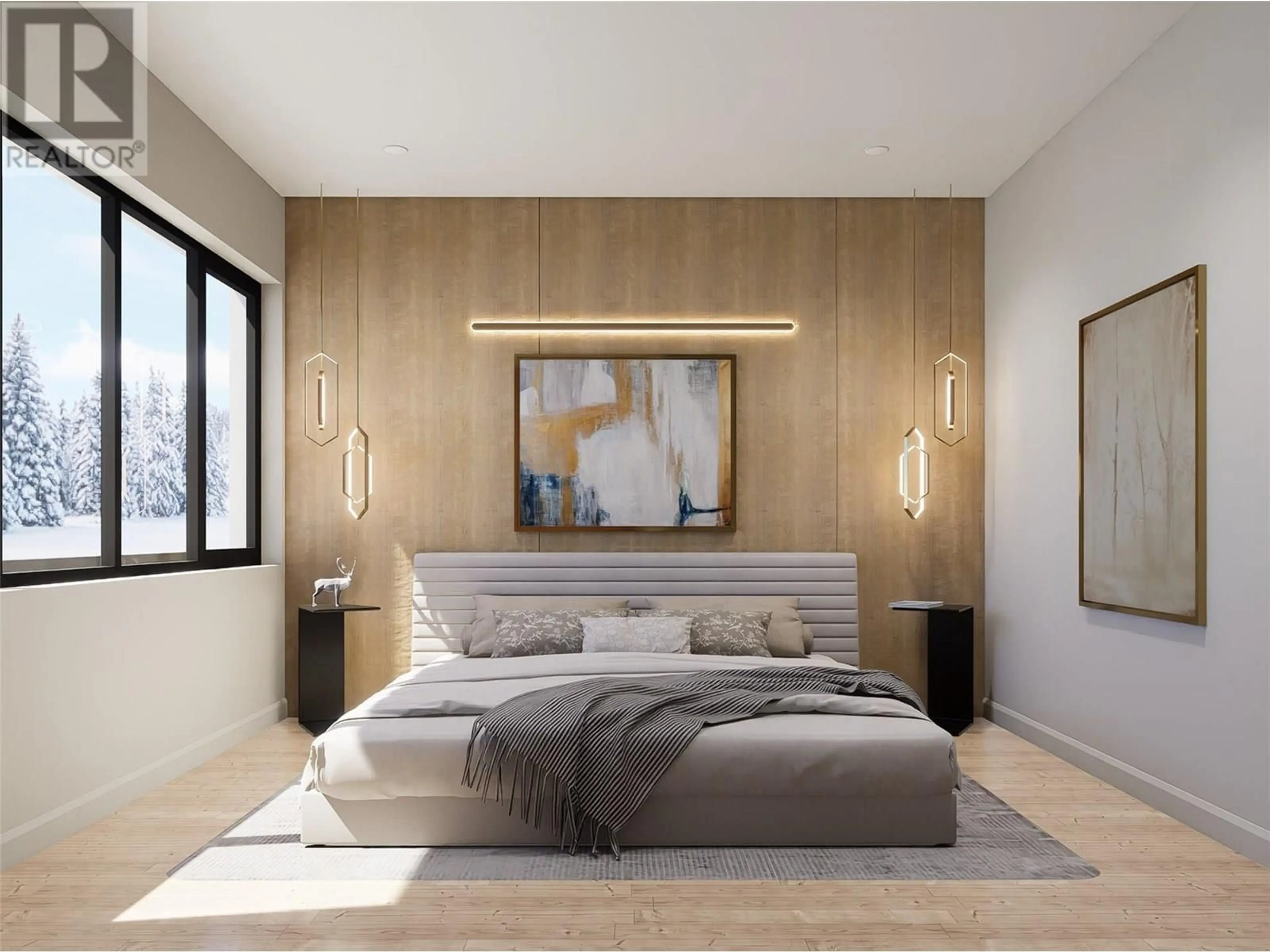 Bedroom with bed, wood/laminate floor for PL202 BIG WHITE ROAD, Kelowna British Columbia V1P1T4