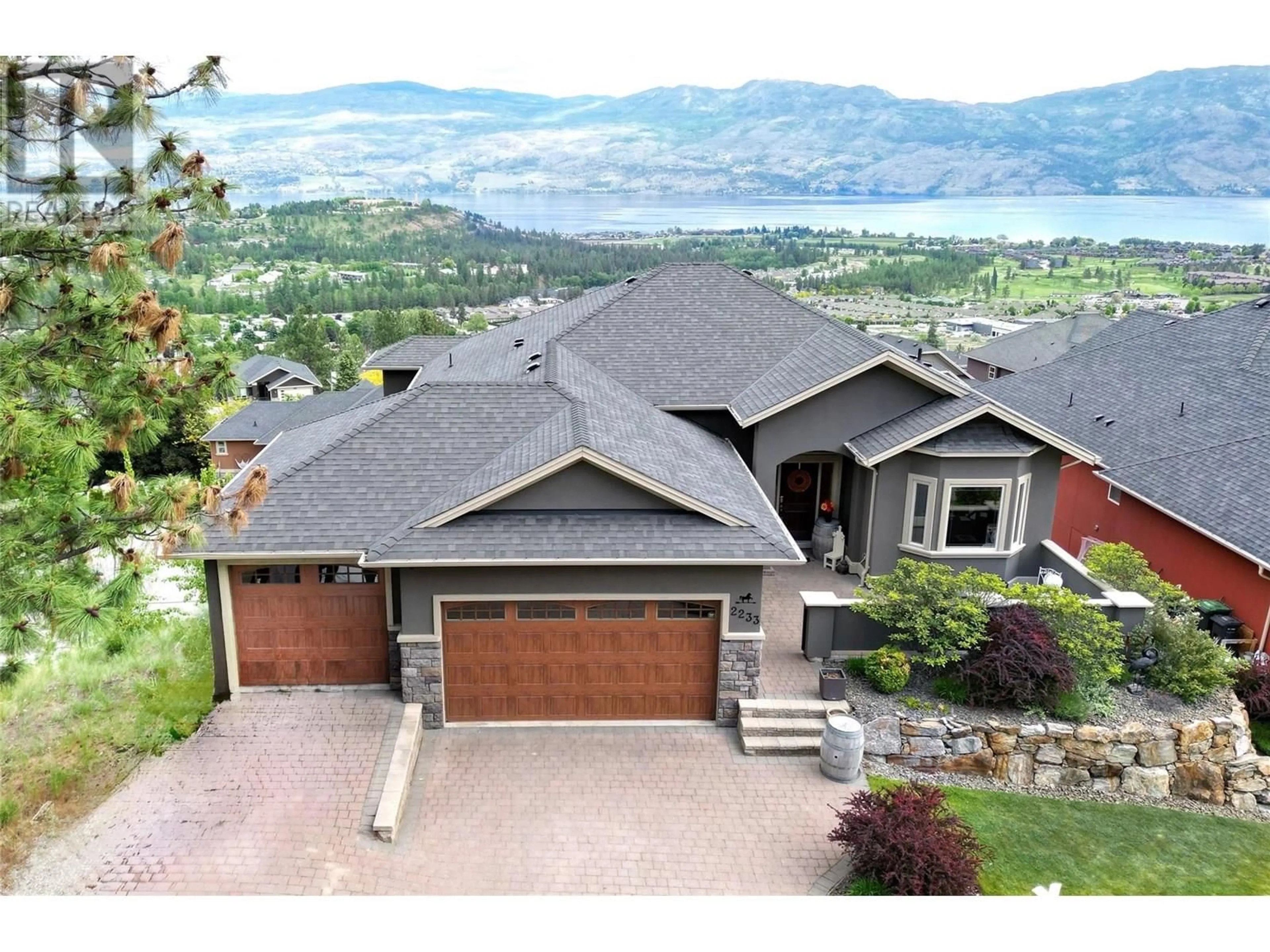 A pic from outside/outdoor area/front of a property/back of a property/a pic from drone, mountain view for 2233 HIHANNAH DRIVE, West Kelowna British Columbia V4T3C9