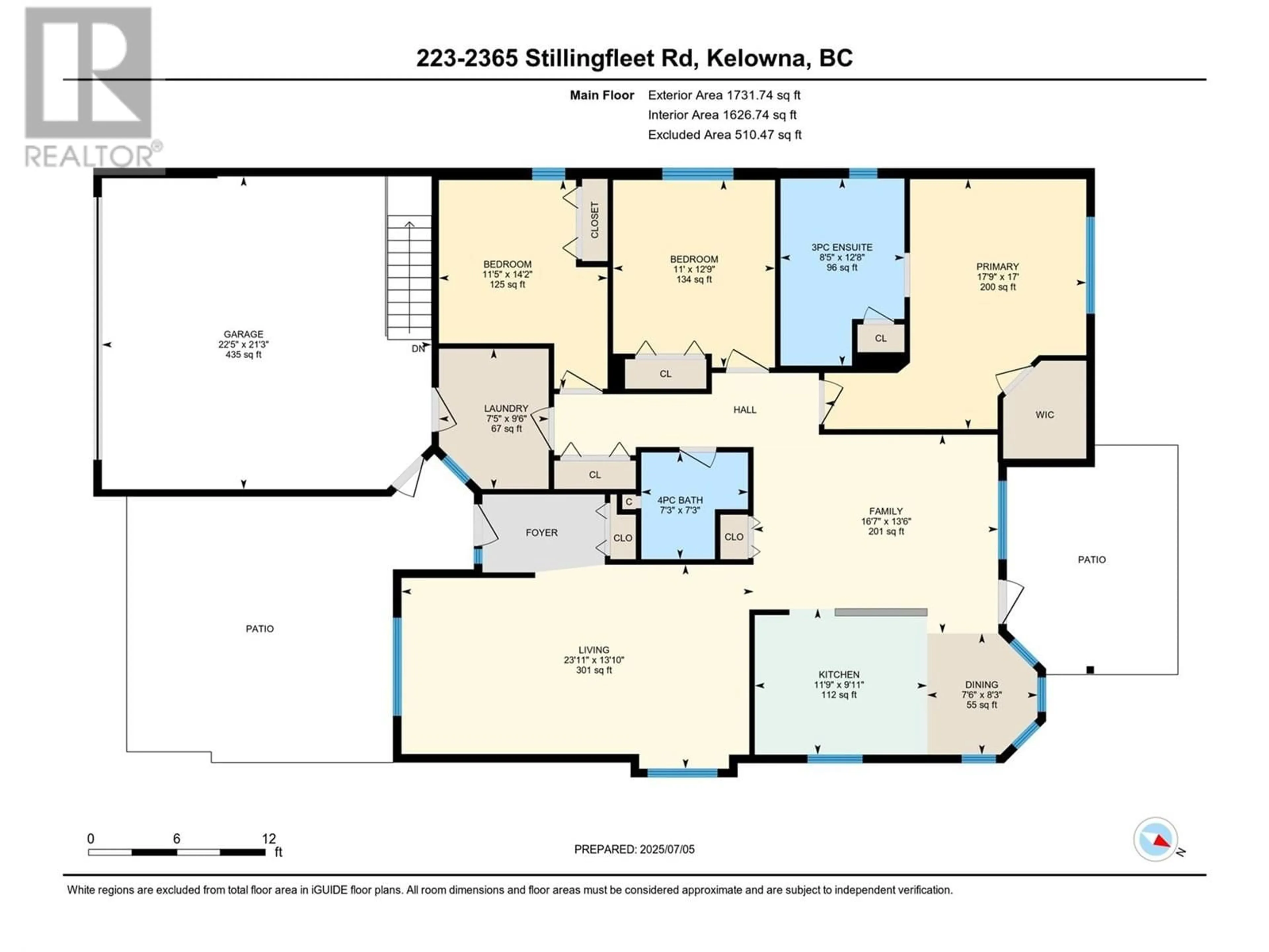 Floor plan for 223 - 2365 STILLINGFLEET ROAD, Kelowna British Columbia V1W4X5