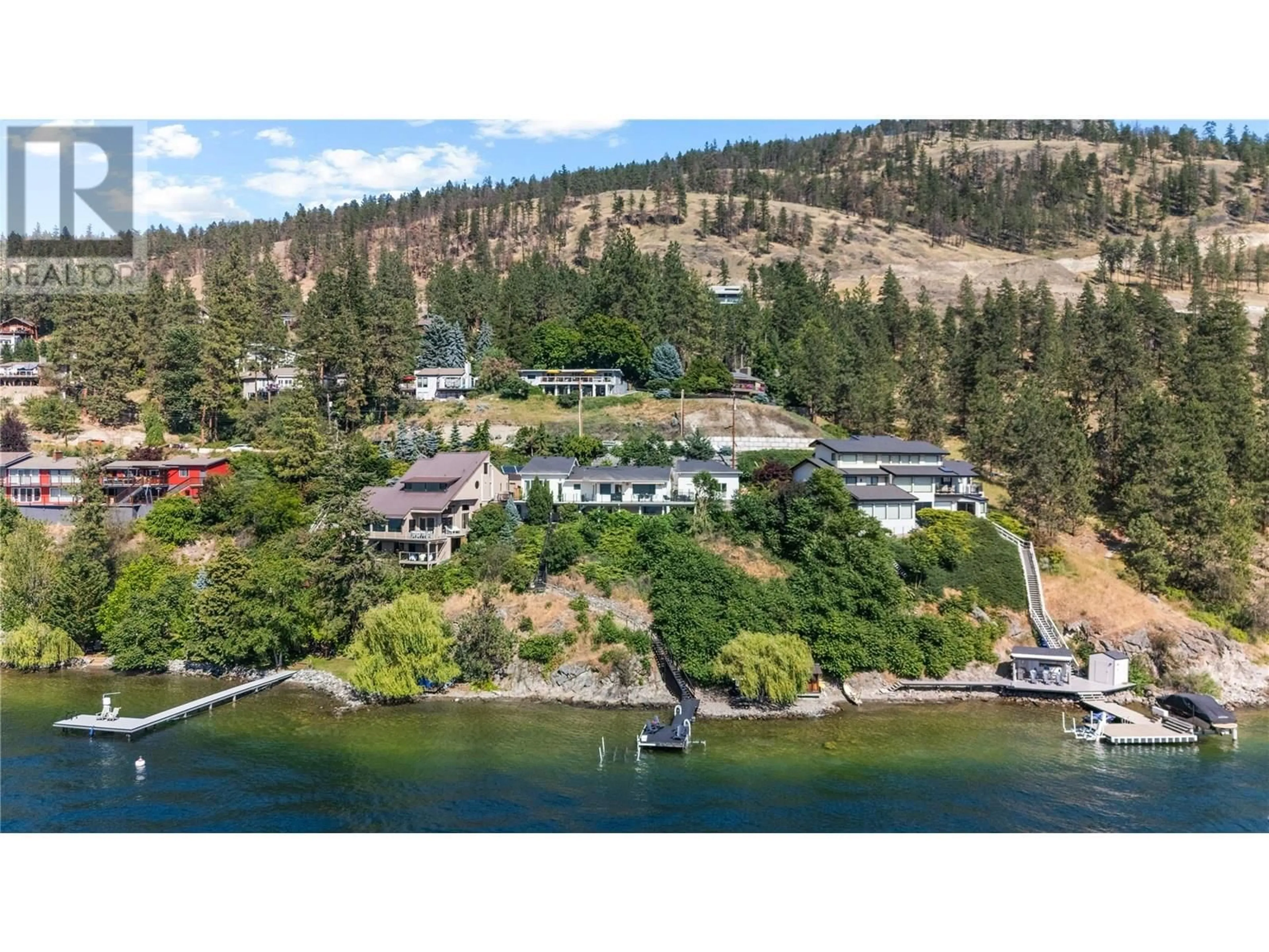 A pic from outside/outdoor area/front of a property/back of a property/a pic from drone, water/lake/river/ocean view for 1876 DEWDNEY ROAD, Kelowna British Columbia V1V2C3