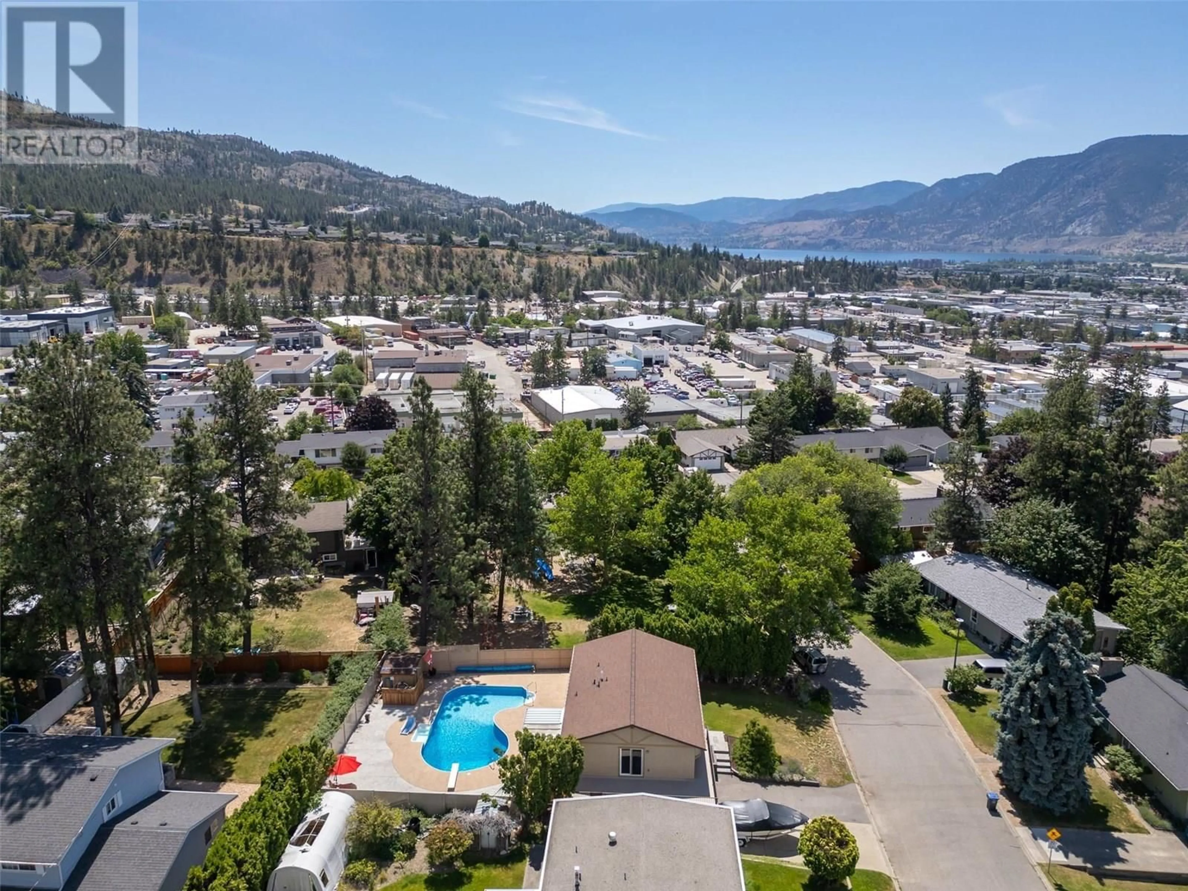 A pic from outside/outdoor area/front of a property/back of a property/a pic from drone, mountain view for 186 DUNANT CRESCENT, Penticton British Columbia V2A3G2