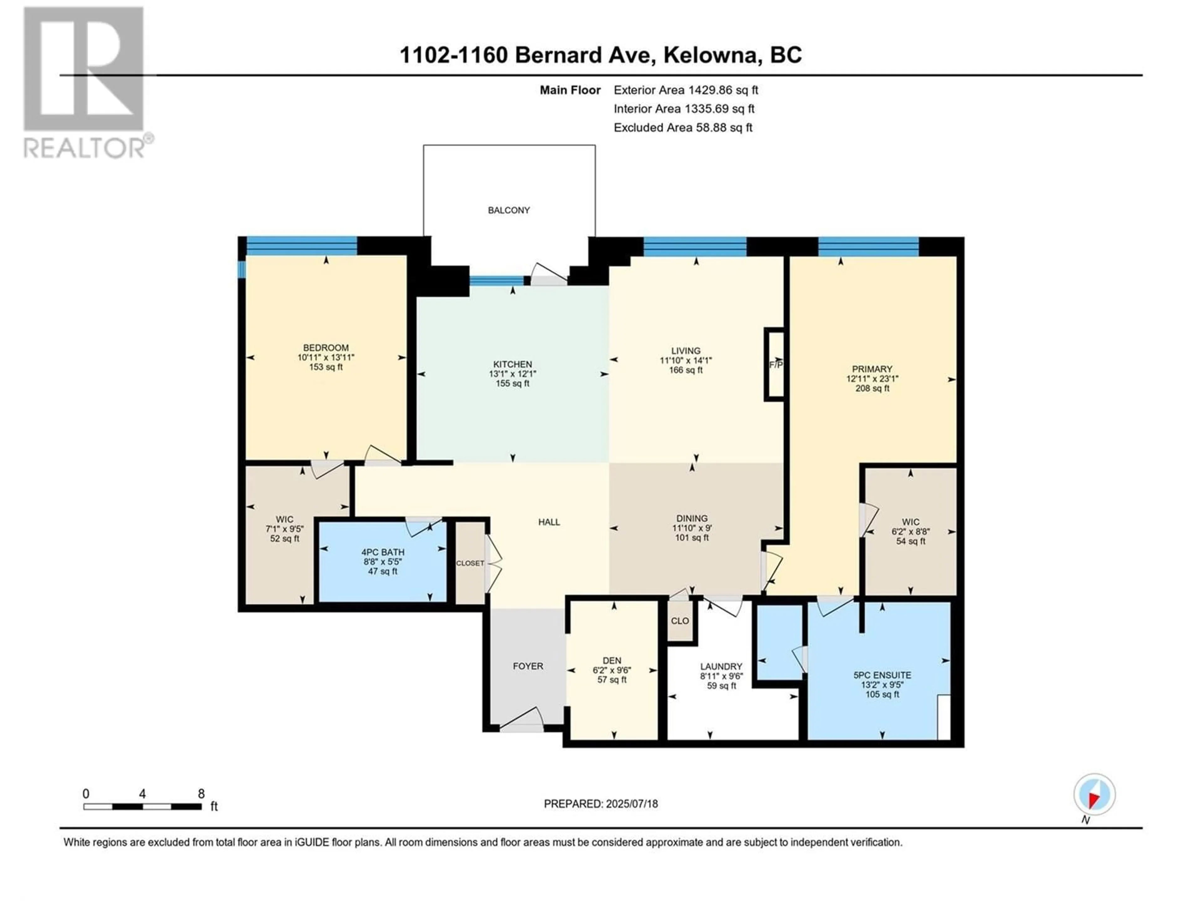 Floor plan for 1102 - 1160 BERNARD AVENUE, Kelowna British Columbia V1Y6R2