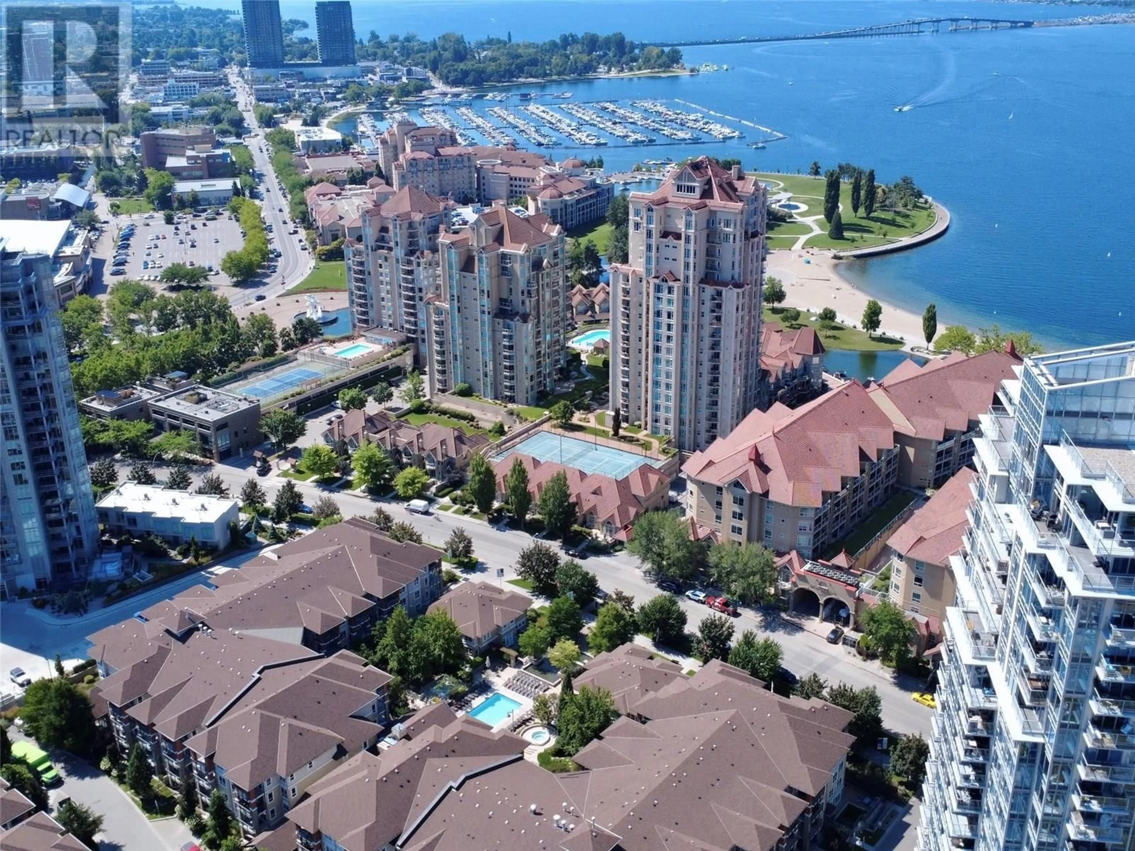 A pic from outside/outdoor area/front of a property/back of a property/a pic from drone, city buildings view from balcony for 441 - 1099 SUNSET DRIVE, Kelowna British Columbia V1Y9Z2