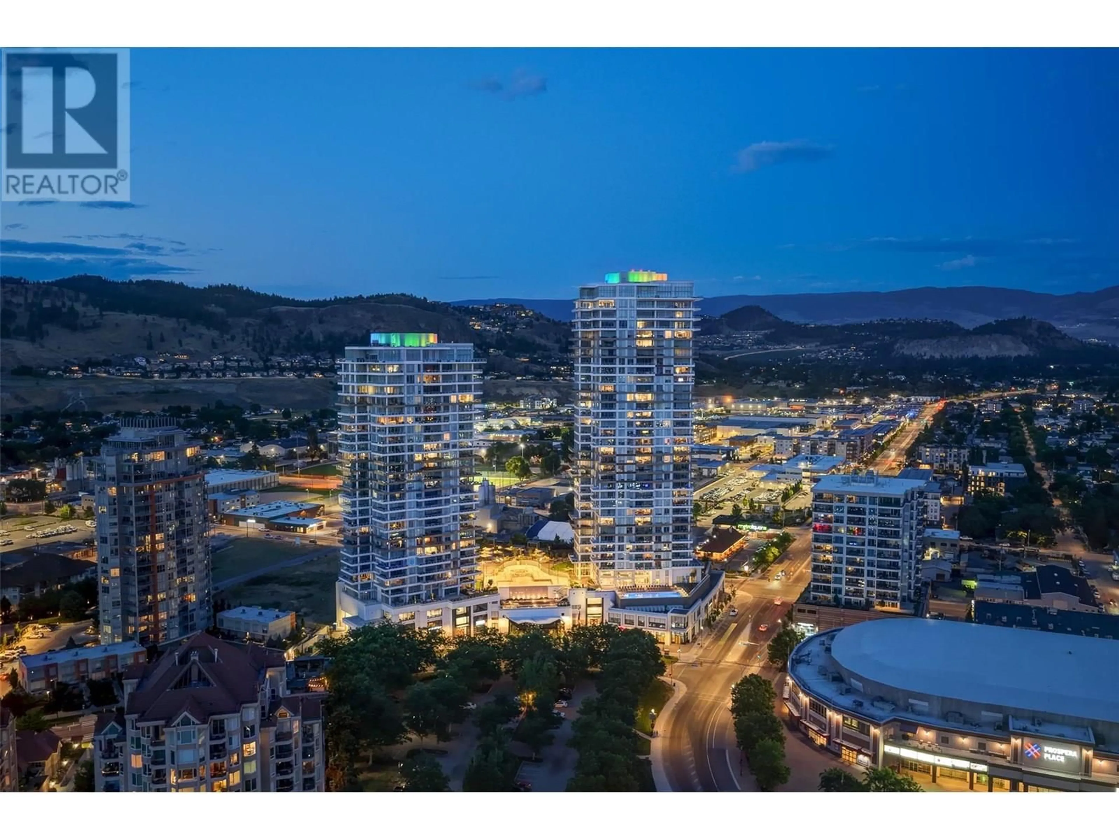 A pic from outside/outdoor area/front of a property/back of a property/a pic from drone, city buildings view from balcony for 2805 - 1191 SUNSET DRIVE, Kelowna British Columbia V1Y0J4