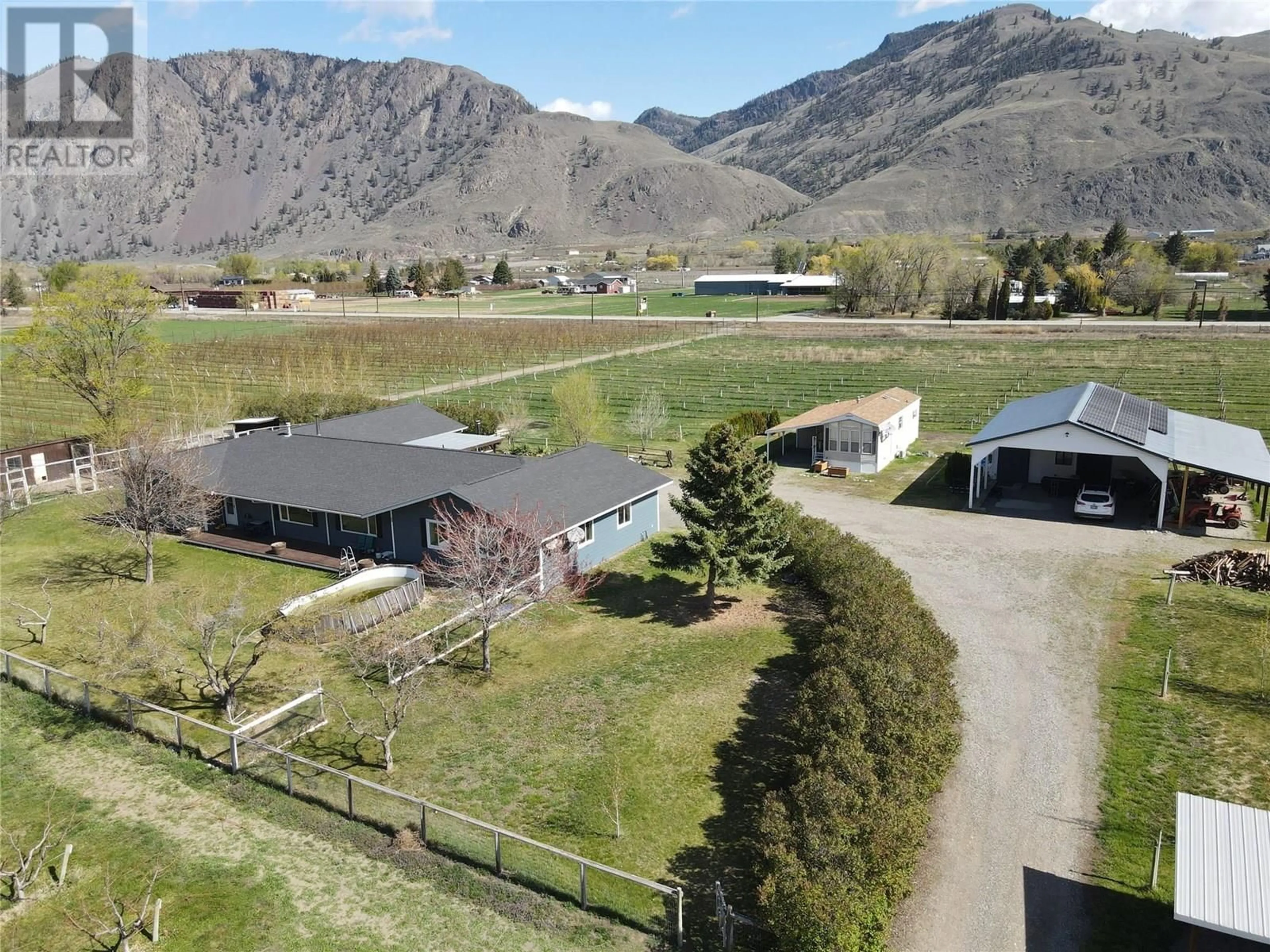 A pic from outside/outdoor area/front of a property/back of a property/a pic from drone, mountain view for 2202 NEWTON ROAD, Cawston British Columbia V0X1C1