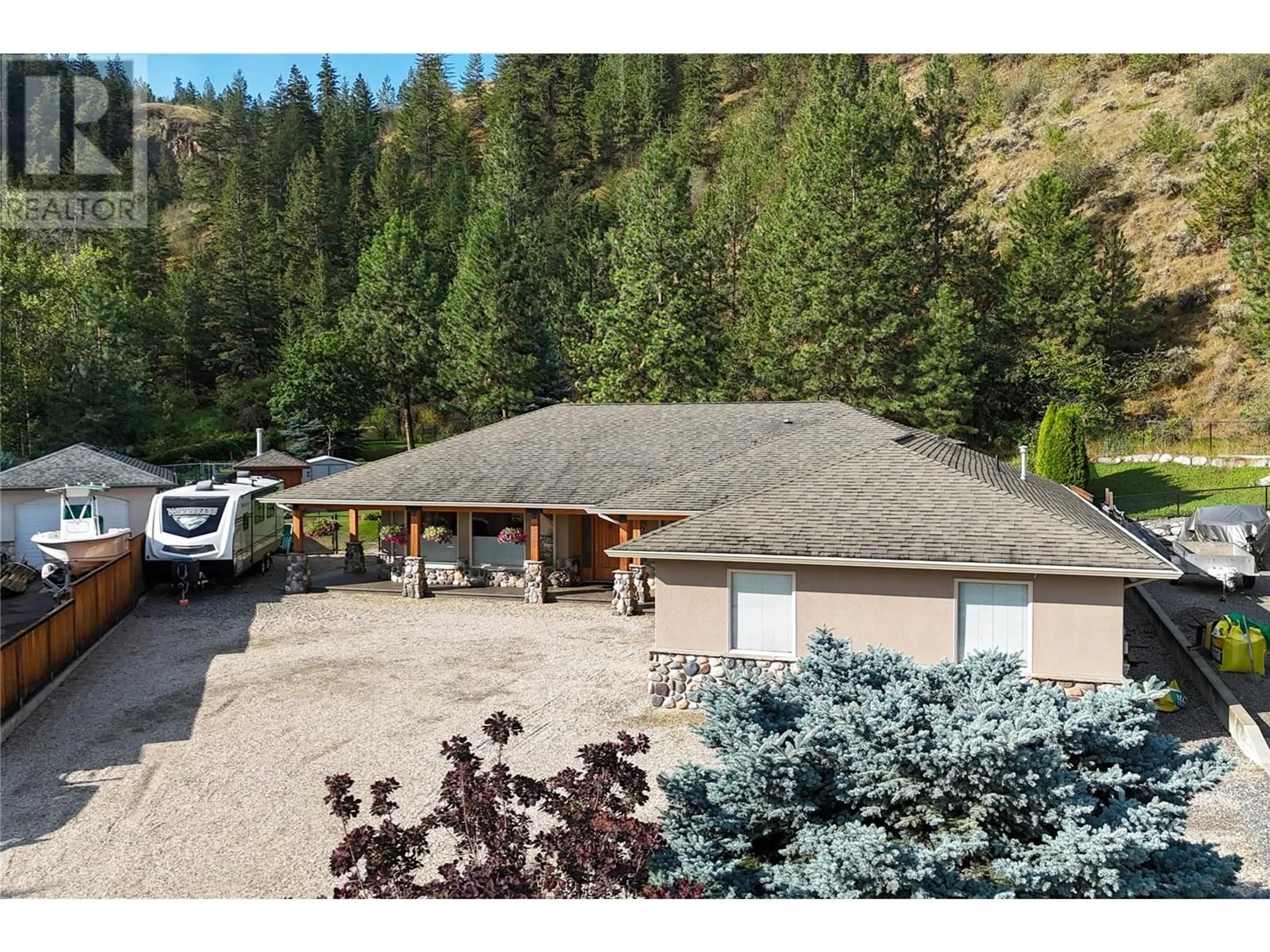 A pic from outside/outdoor area/front of a property/back of a property/a pic from drone, mountain view for 585 COYOTE DRIVE, Kamloops British Columbia V2C6T9