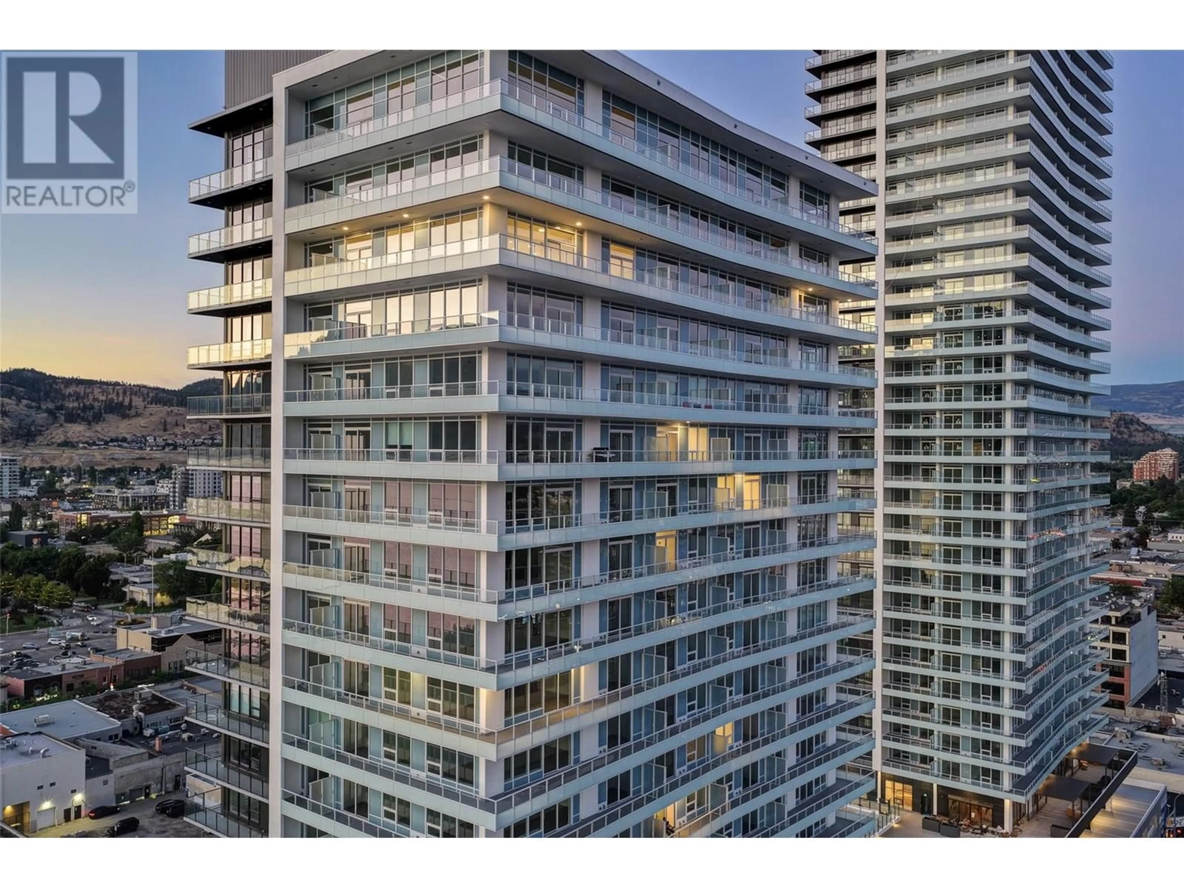 A pic from outside/outdoor area/front of a property/back of a property/a pic from drone, city buildings view from balcony for 1805 - 238 LEON AVENUE, Kelowna British Columbia V1Y0N6