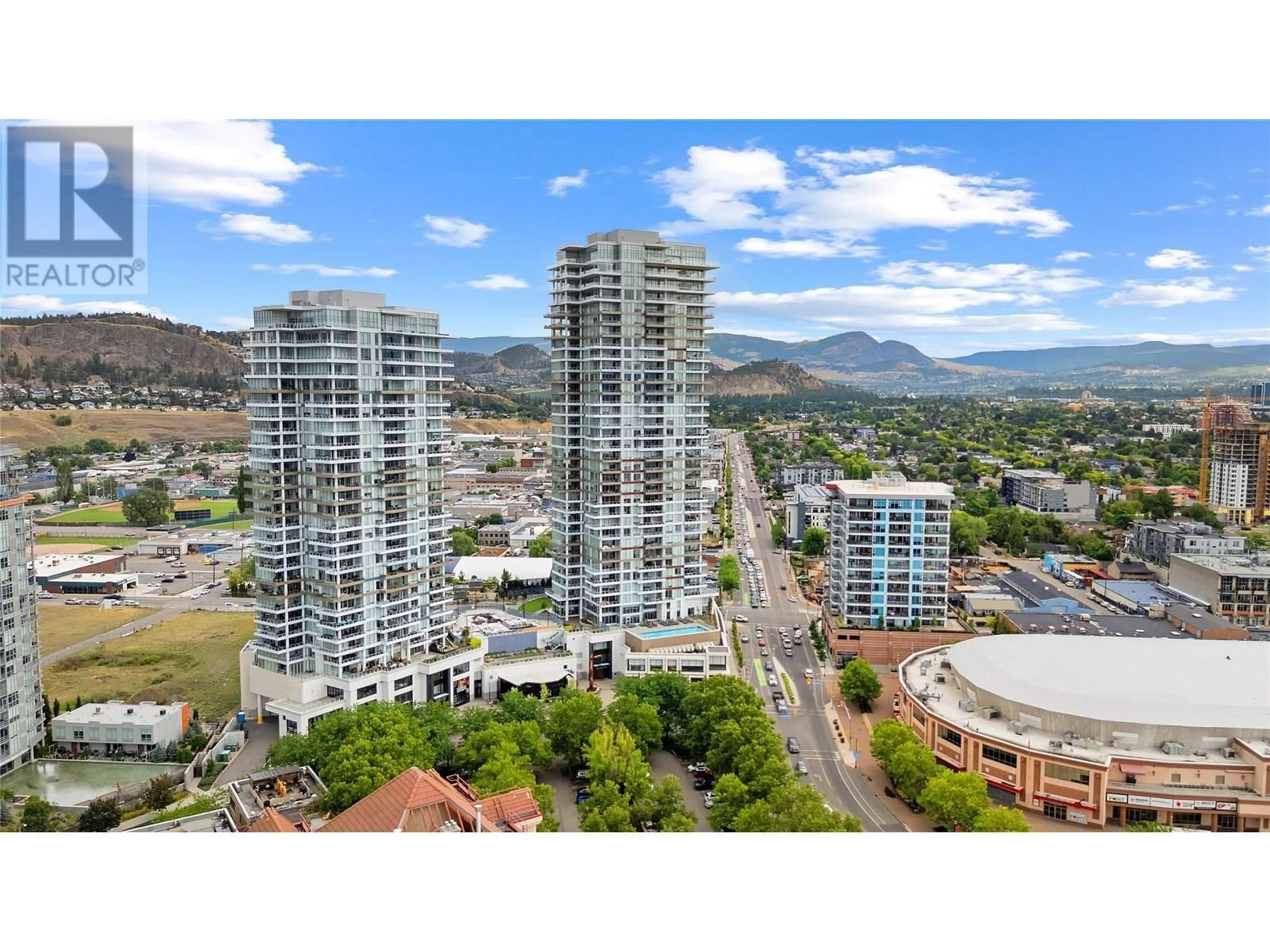 A pic from outside/outdoor area/front of a property/back of a property/a pic from drone, city buildings view from balcony for 1204 - 1181 SUNSET DRIVE, Kelowna British Columbia V1Y0J4