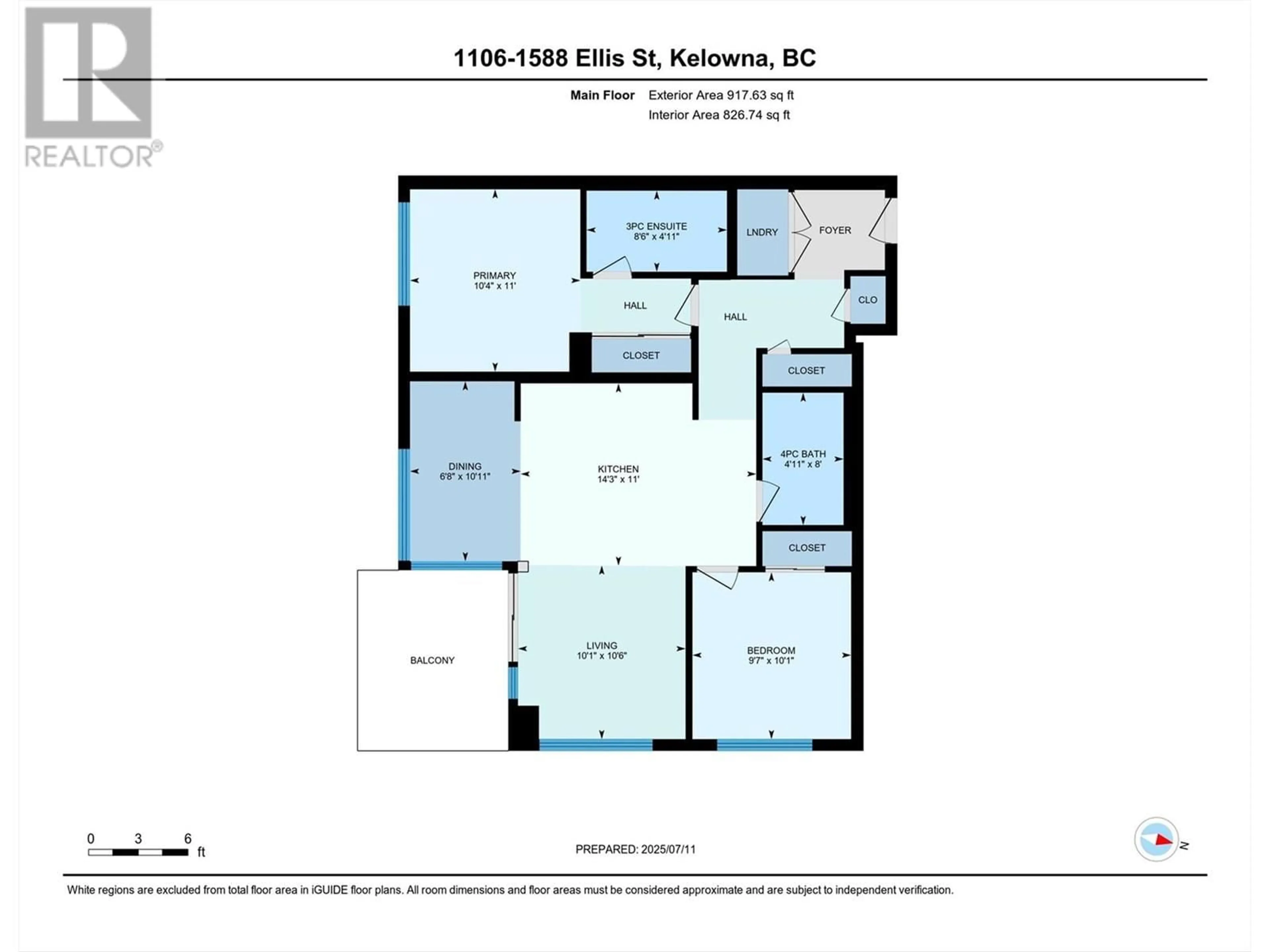 Floor plan for 1106 - 1588 ELLIS STREET, Kelowna British Columbia V1Y2A6