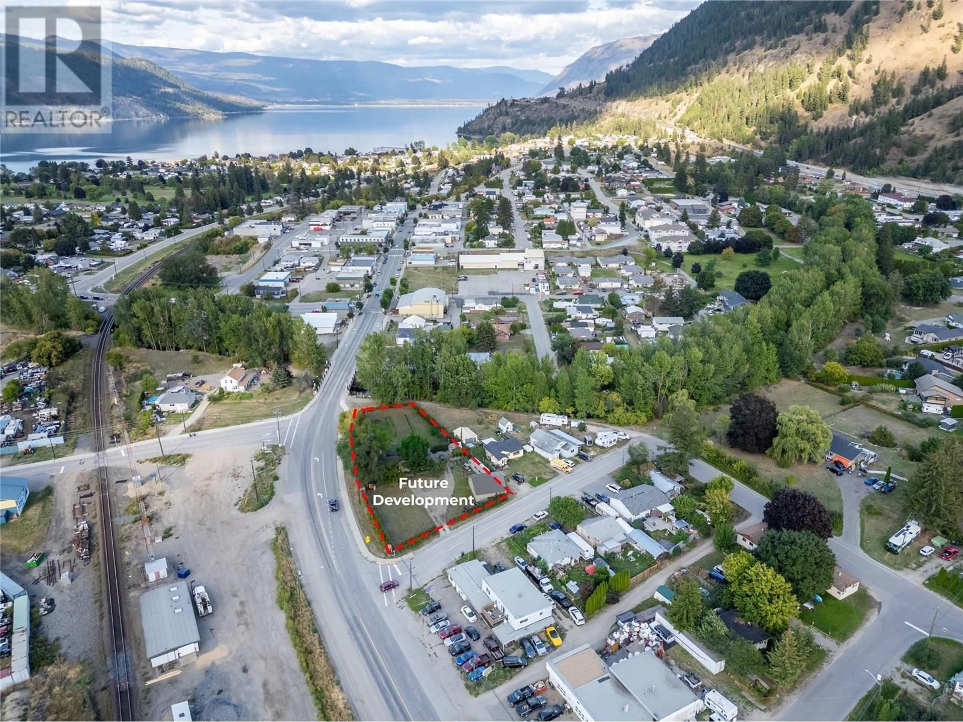 A pic from outside/outdoor area/front of a property/back of a property/a pic from drone, mountain view for 213 BELL STREET, Chase British Columbia V0E1M0