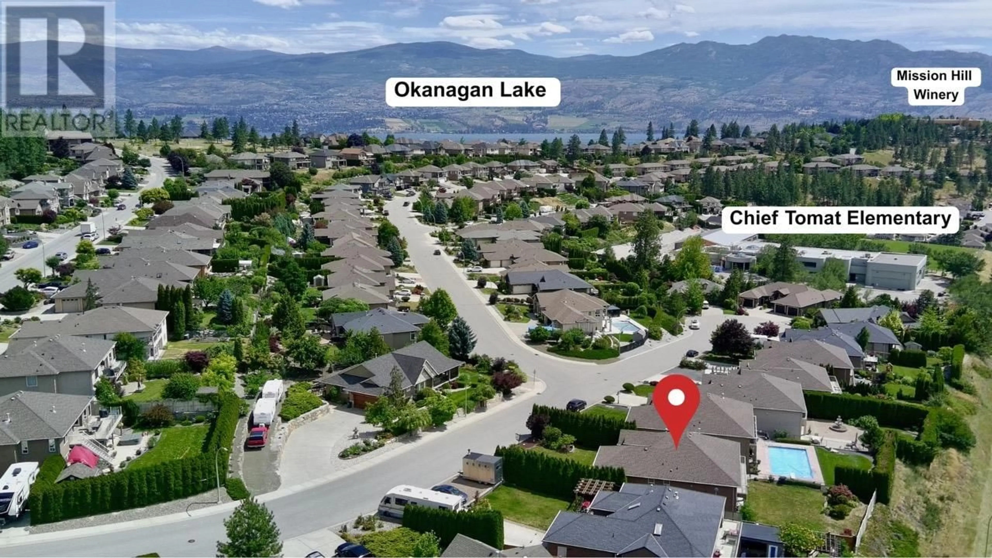 A pic from outside/outdoor area/front of a property/back of a property/a pic from drone, water/lake/river/ocean view for 3276 MERLOT COURT, West Kelowna British Columbia V4T2W7