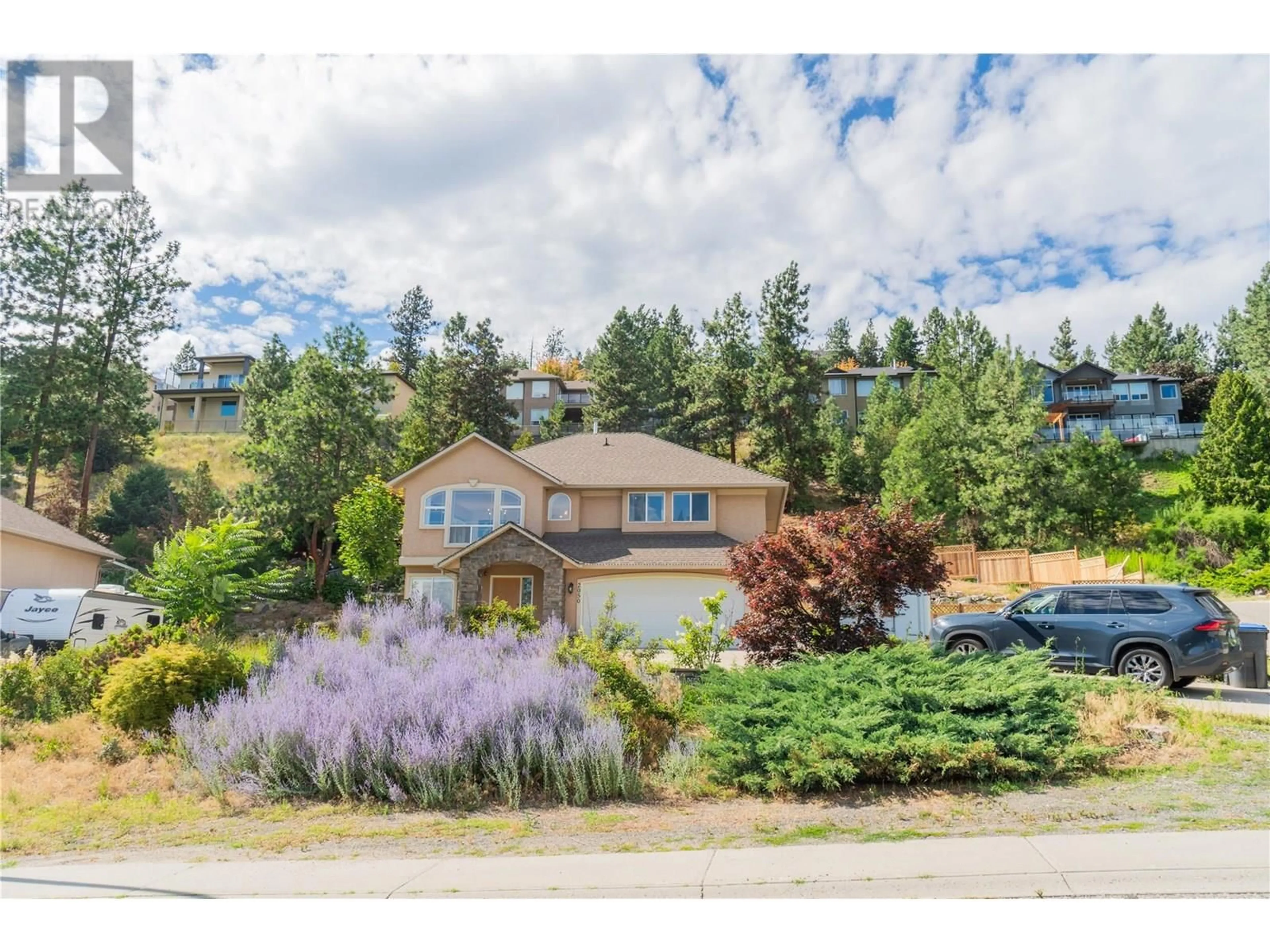 A pic from outside/outdoor area/front of a property/back of a property/a pic from drone, street for 2050 HORIZON DRIVE, West Kelowna British Columbia V1Z3N4