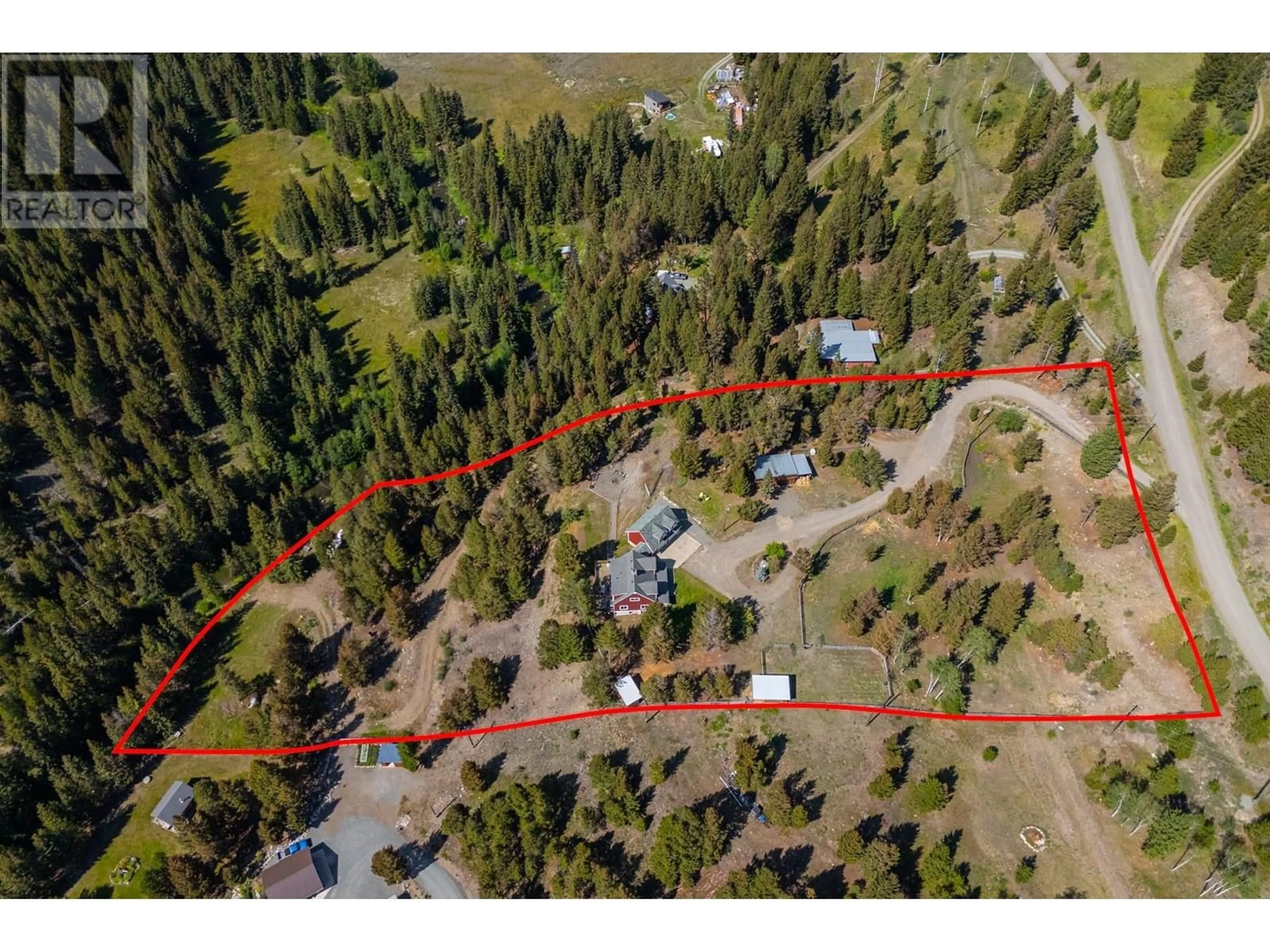 A pic from outside/outdoor area/front of a property/back of a property/a pic from drone, forest/trees view for 5929 BEECH ROAD, Merritt British Columbia V1K1M6