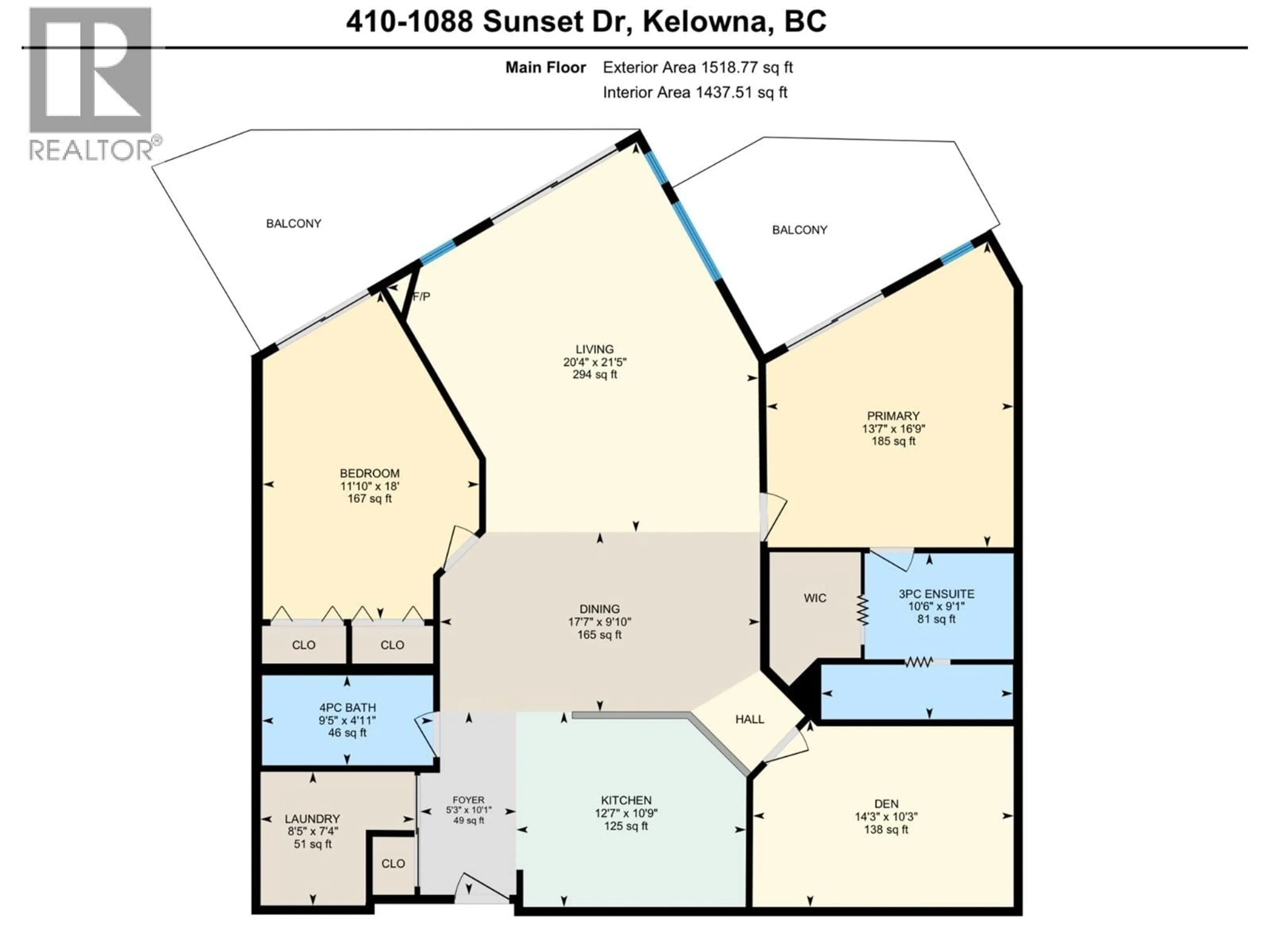 Floor plan for 410 - 1088 SUNSET DRIVE, Kelowna British Columbia V1Y9W1