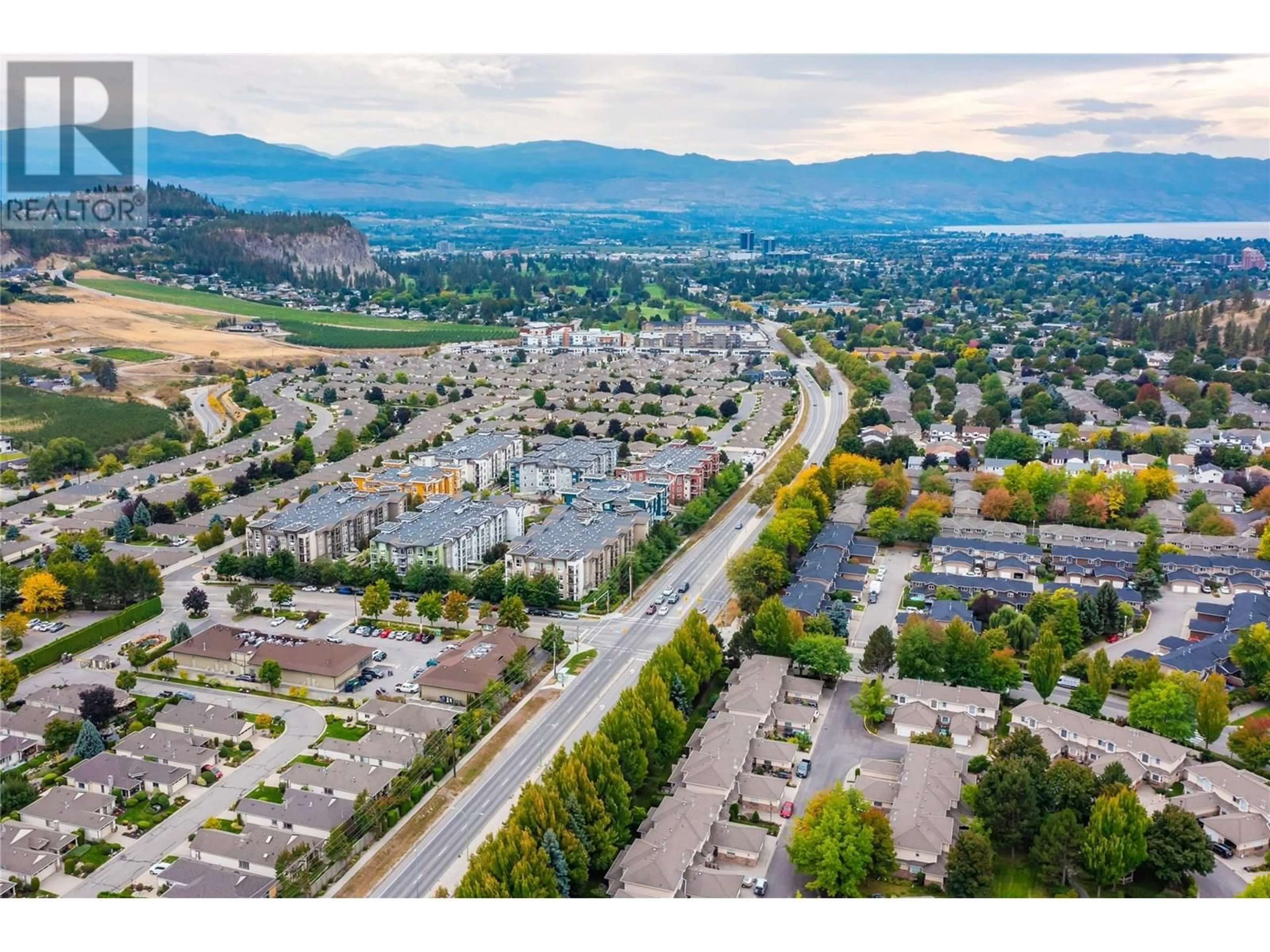 A pic from outside/outdoor area/front of a property/back of a property/a pic from drone, mountain view for 111 - 539 YATES ROAD, Kelowna British Columbia V1V2T8