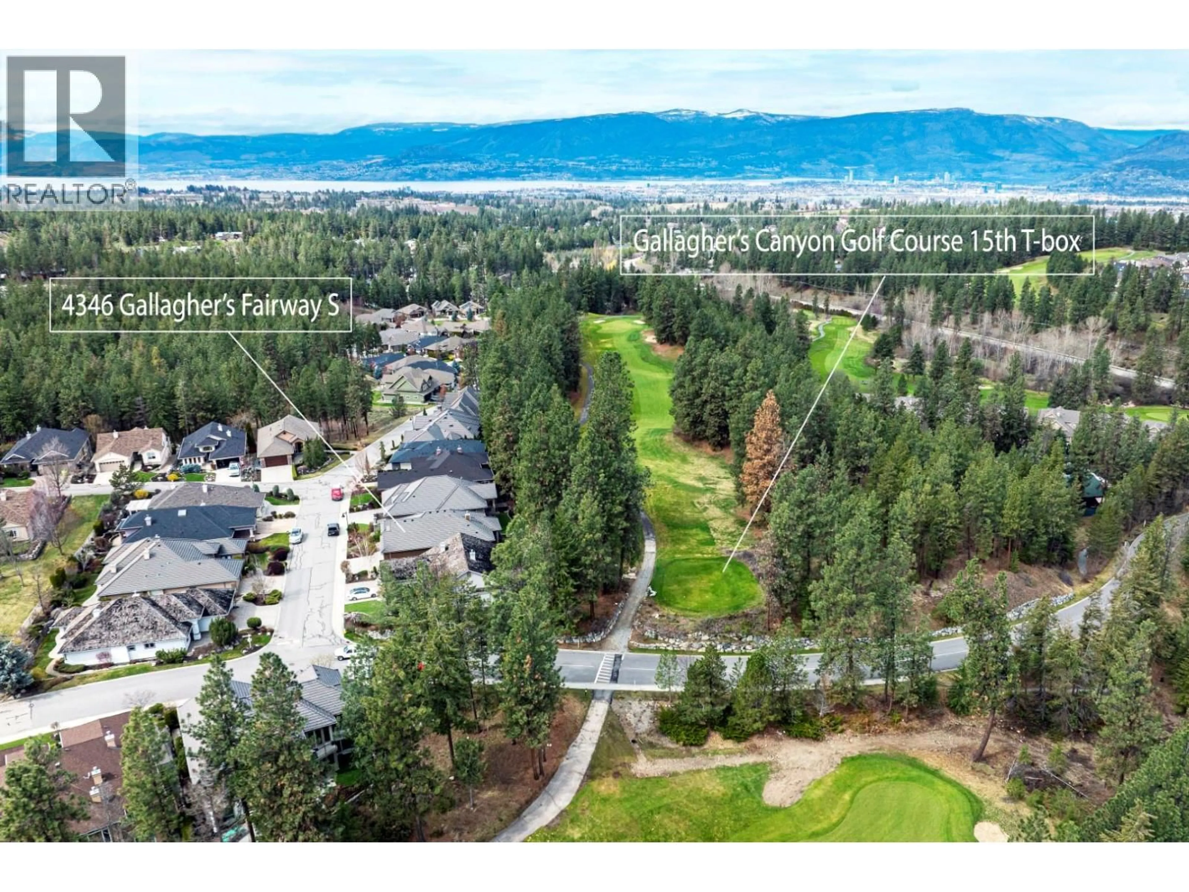 A pic from outside/outdoor area/front of a property/back of a property/a pic from drone, mountain view for 4346 GALLAGHER'S FAIRWAY SOUTH, Kelowna British Columbia V1W4X4