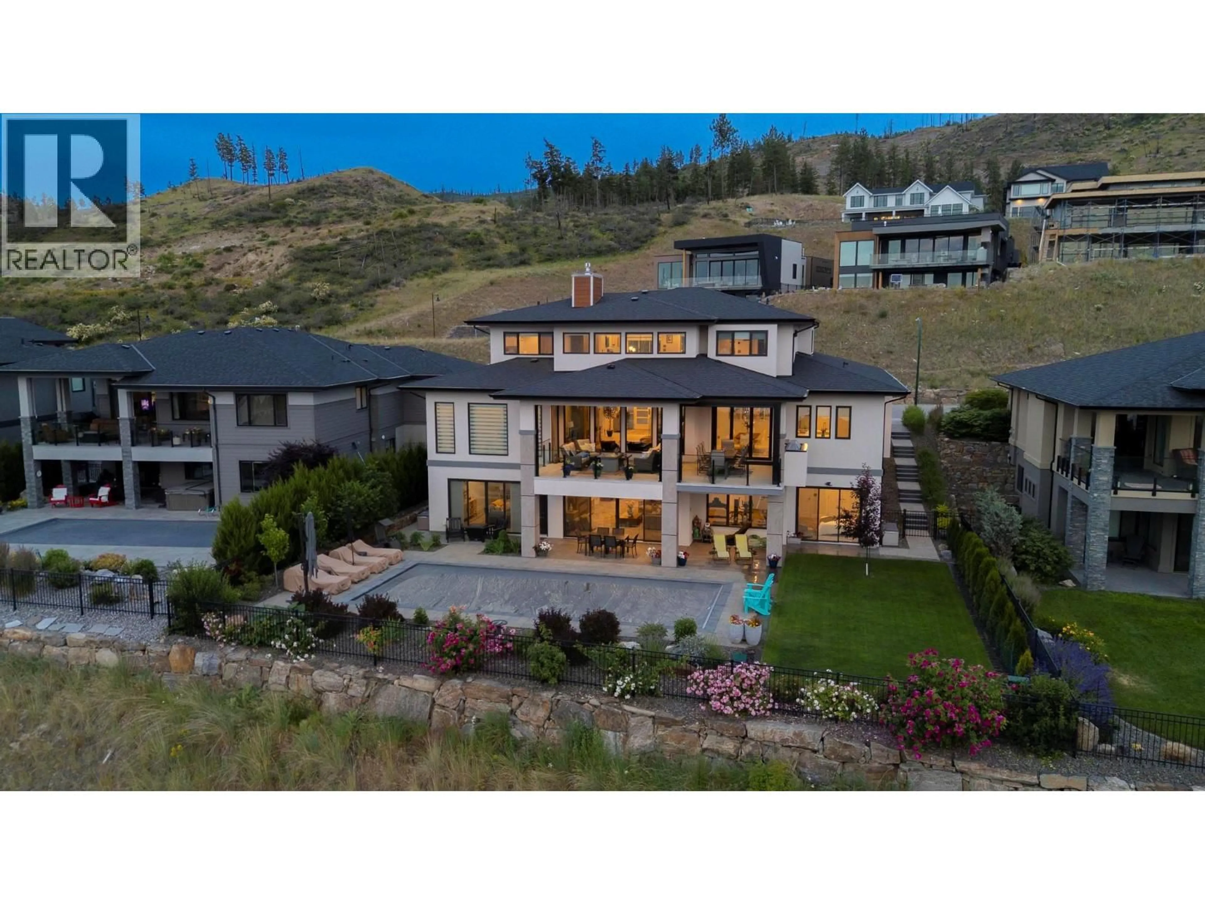 A pic from outside/outdoor area/front of a property/back of a property/a pic from drone, mountain view for 5564 UPPER MISSION DRIVE, Kelowna British Columbia V1W5M4