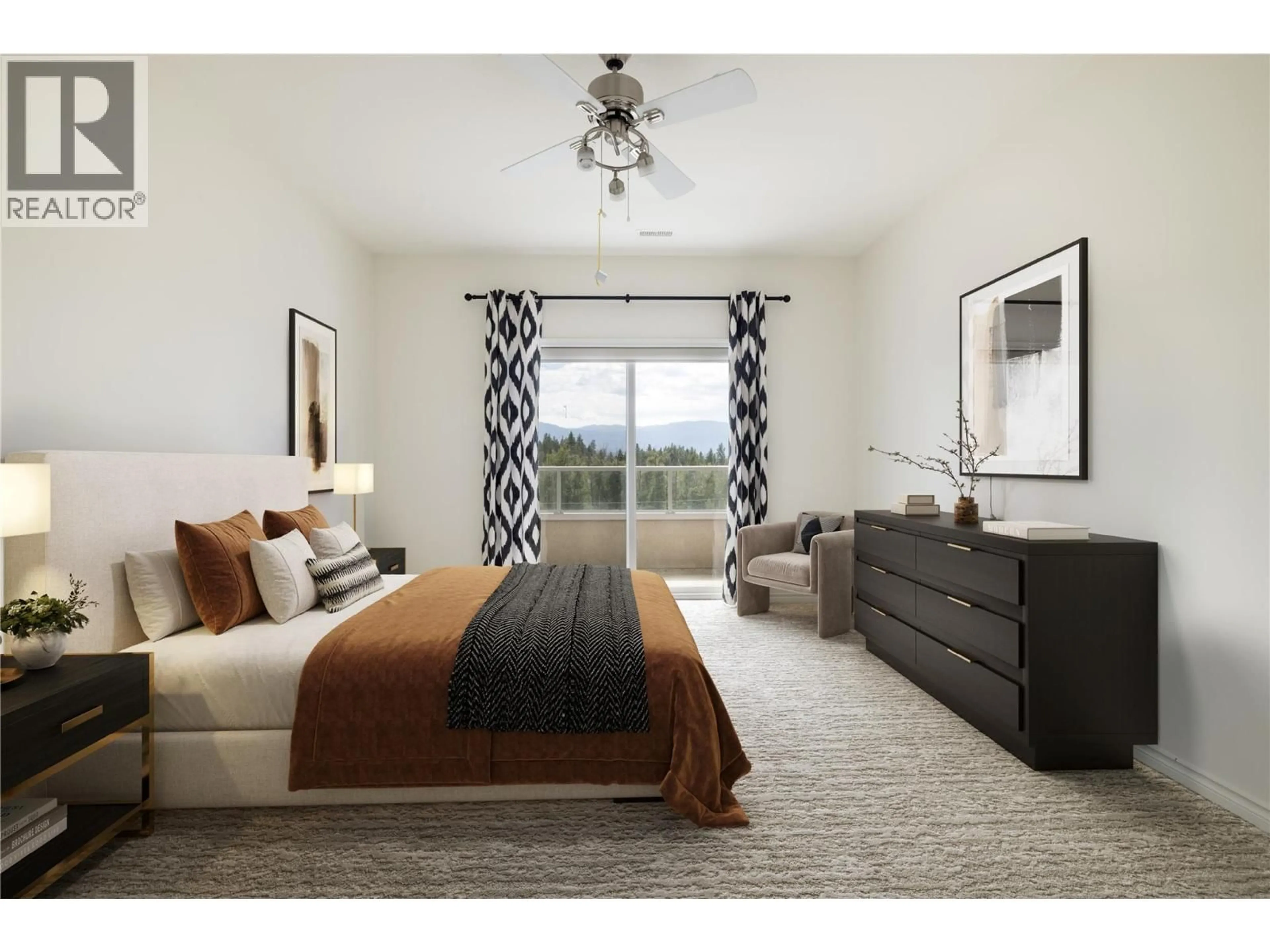 Bedroom with bed, carpet floor for 801 - 1966 DURNIN ROAD, Kelowna British Columbia V1X7Z2