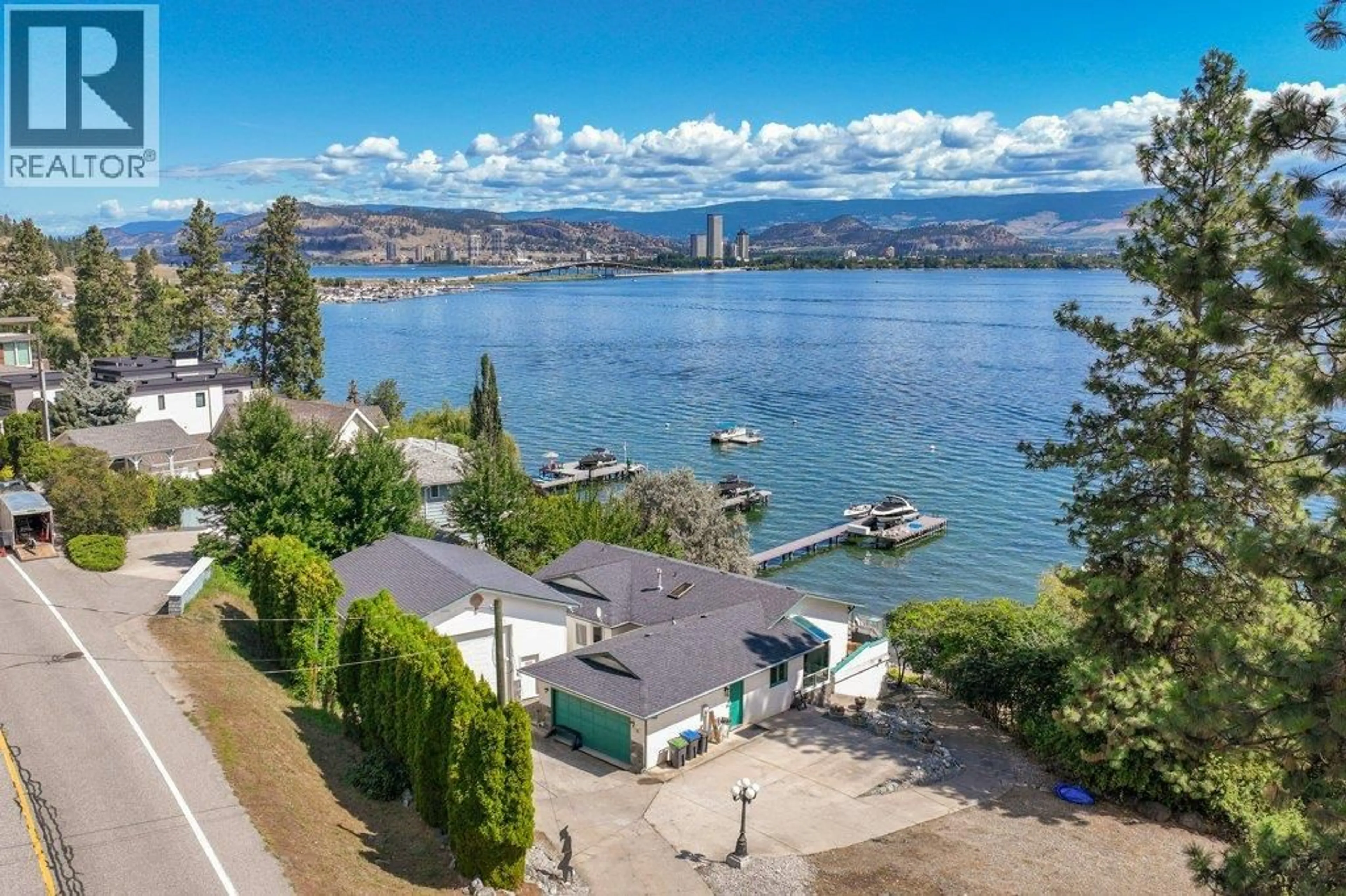 A pic from outside/outdoor area/front of a property/back of a property/a pic from drone, water/lake/river/ocean view for 2387 CAMPBELL ROAD, West Kelowna British Columbia V1Z1E9