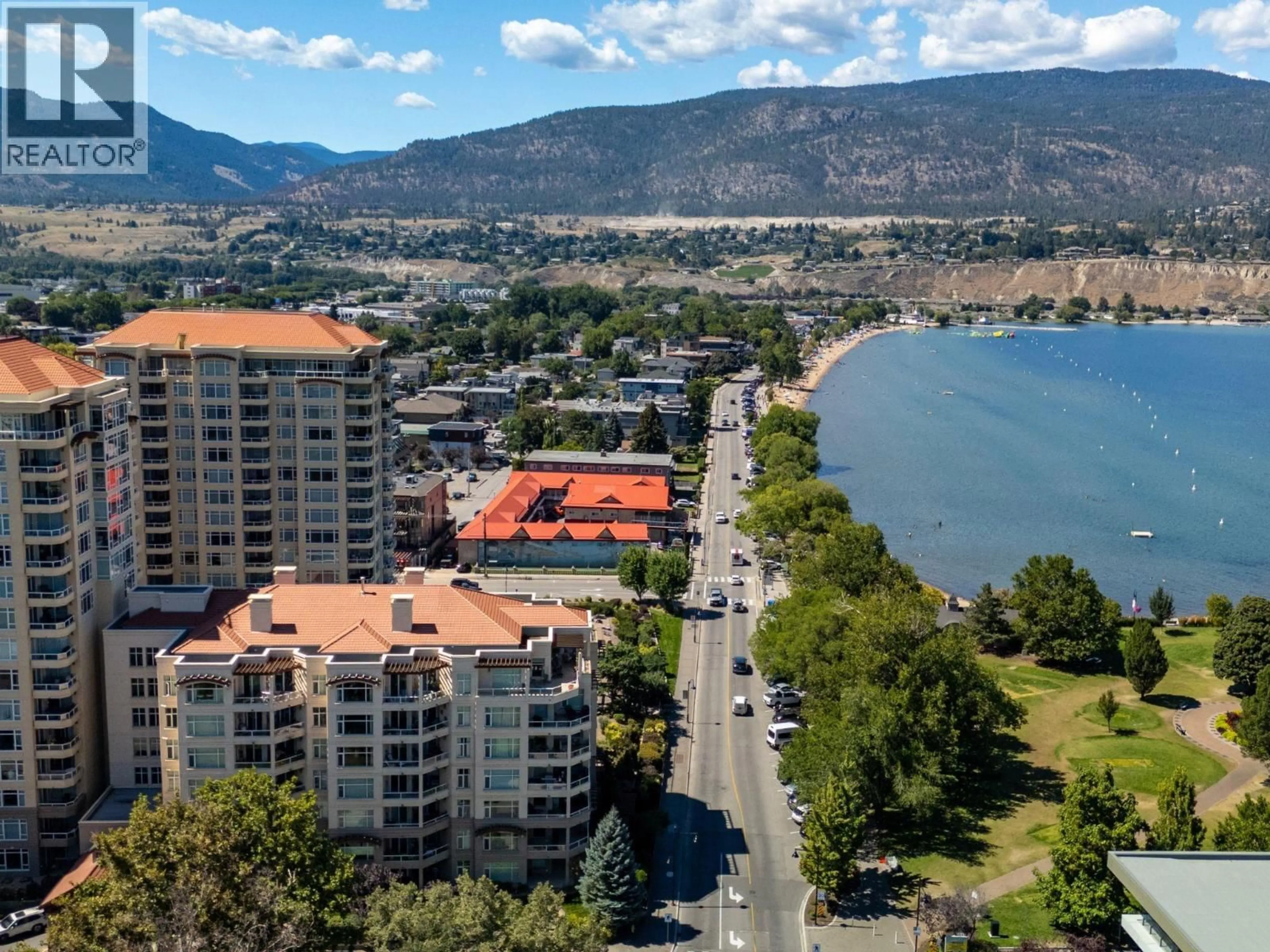 A pic from outside/outdoor area/front of a property/back of a property/a pic from drone, water/lake/river/ocean view for 111 - 100 LAKESHORE DRIVE WEST, Penticton British Columbia V2A1B6