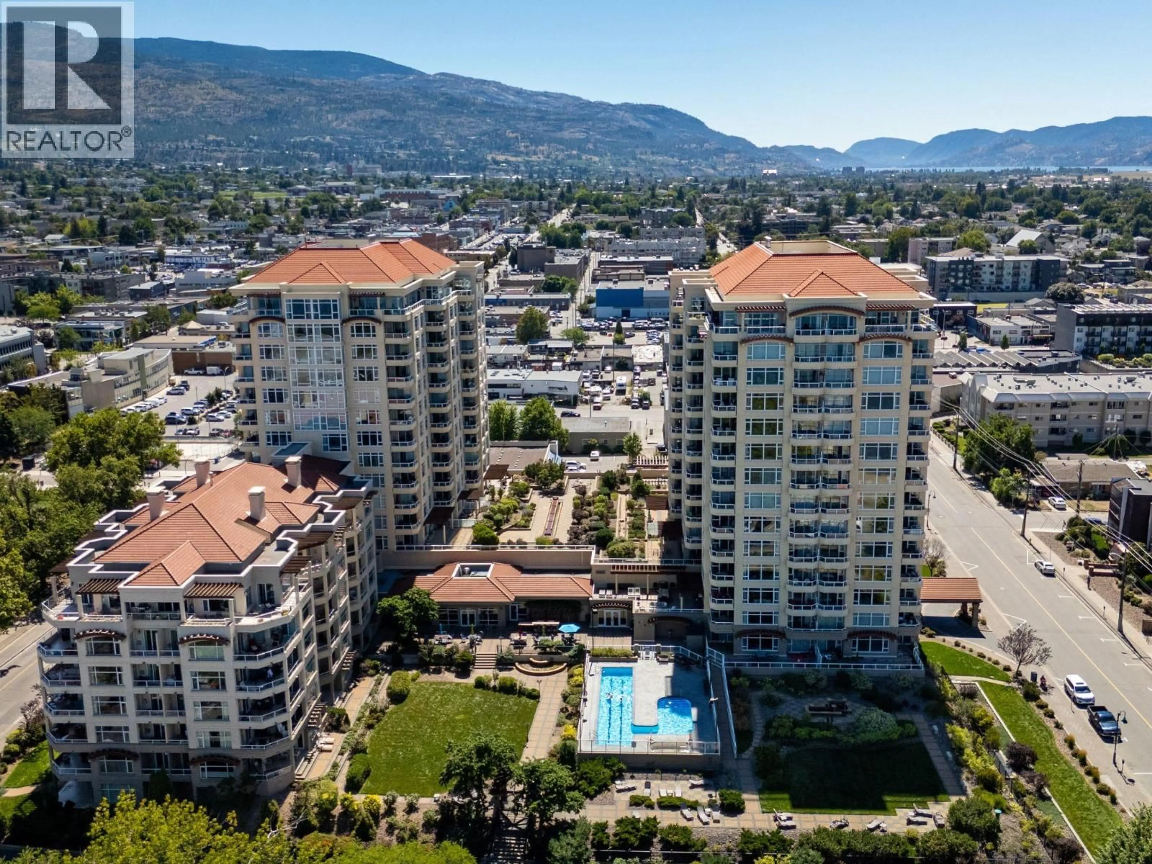 A pic from outside/outdoor area/front of a property/back of a property/a pic from drone, city buildings view from balcony for 111 - 100 LAKESHORE DRIVE WEST, Penticton British Columbia V2A1B6