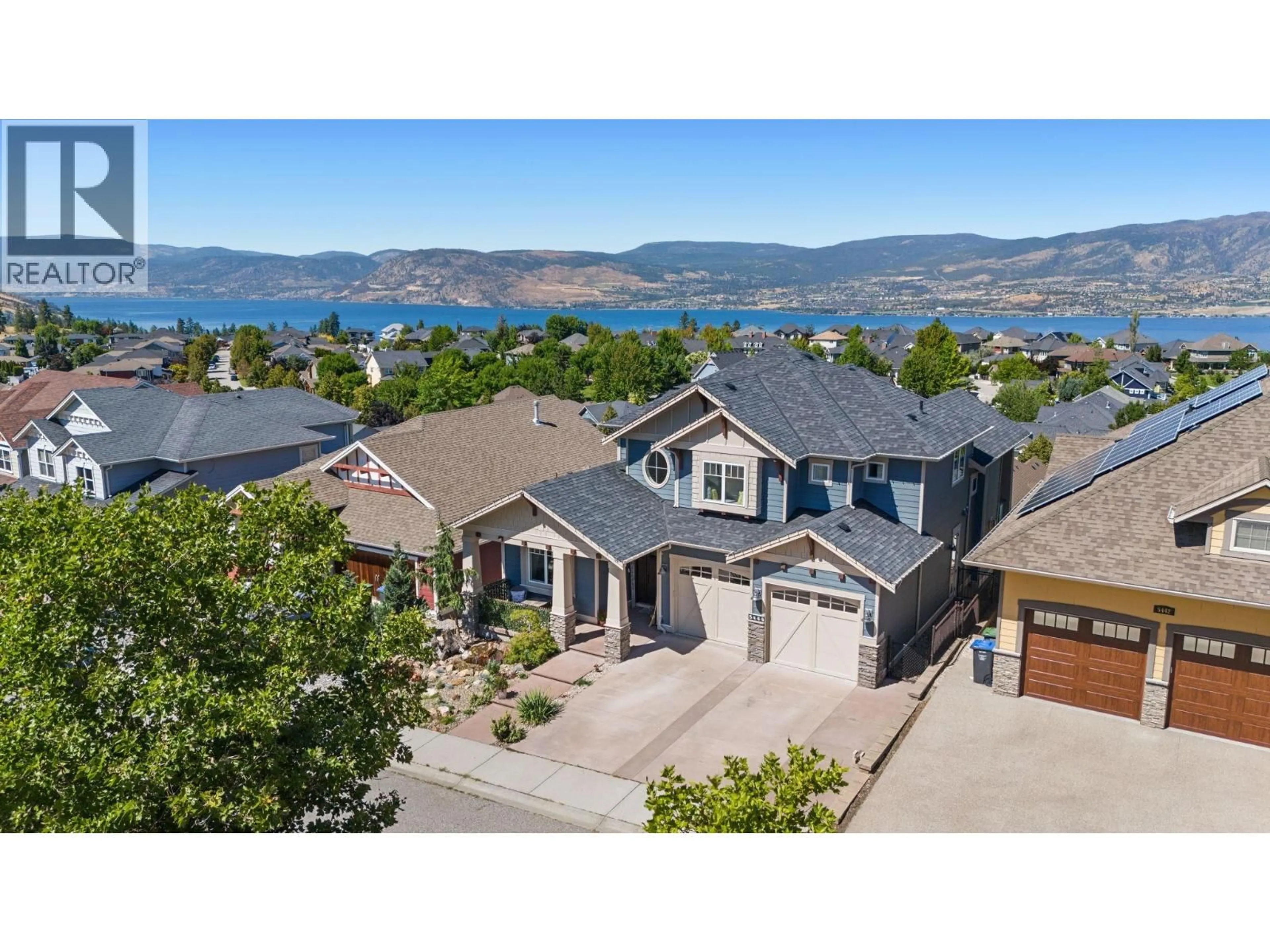 A pic from outside/outdoor area/front of a property/back of a property/a pic from drone, water/lake/river/ocean view for 5444 SOUTH PERIMETER WAY, Kelowna British Columbia V1W5C6