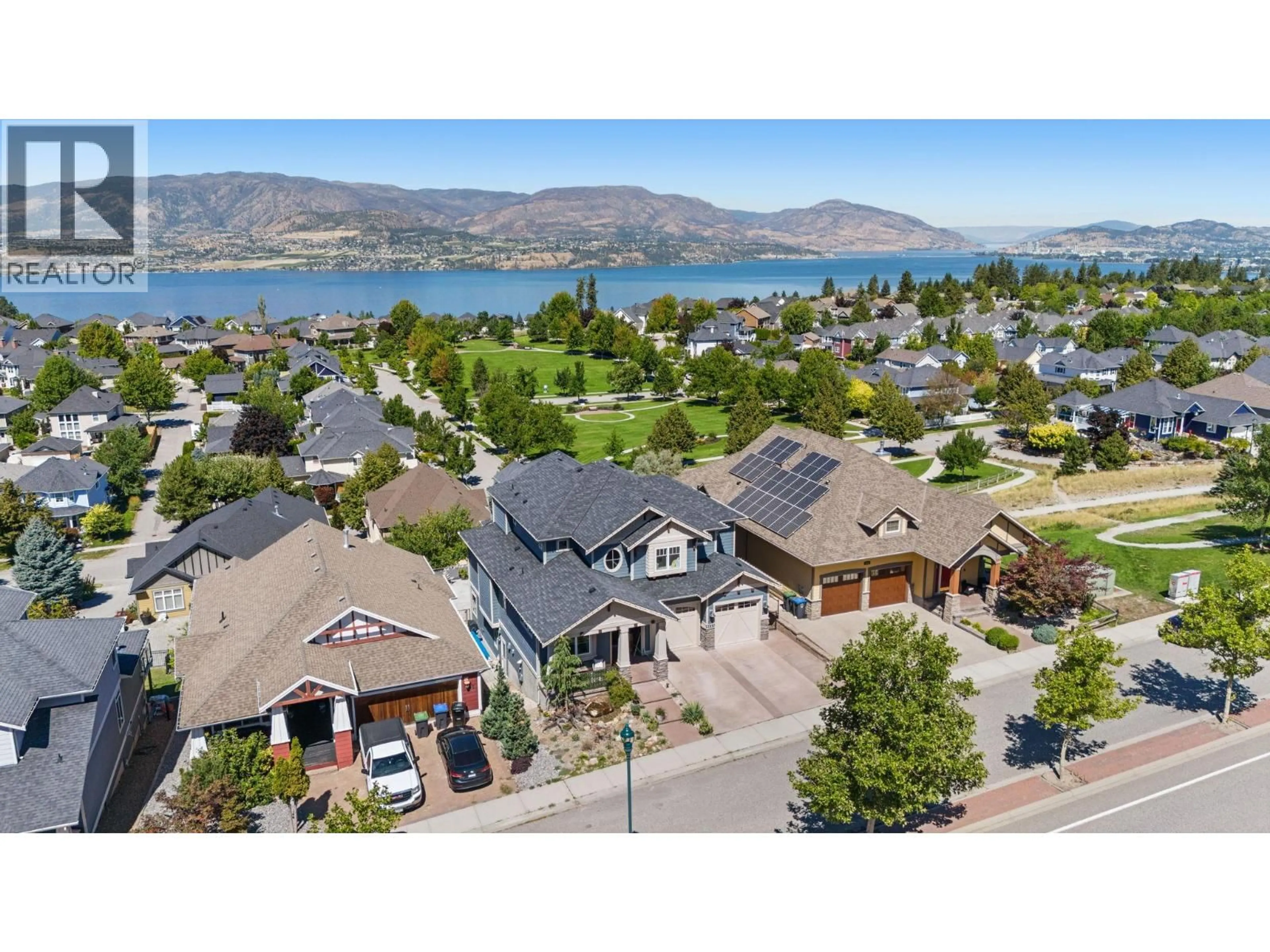 A pic from outside/outdoor area/front of a property/back of a property/a pic from drone, water/lake/river/ocean view for 5444 SOUTH PERIMETER WAY, Kelowna British Columbia V1W5C6