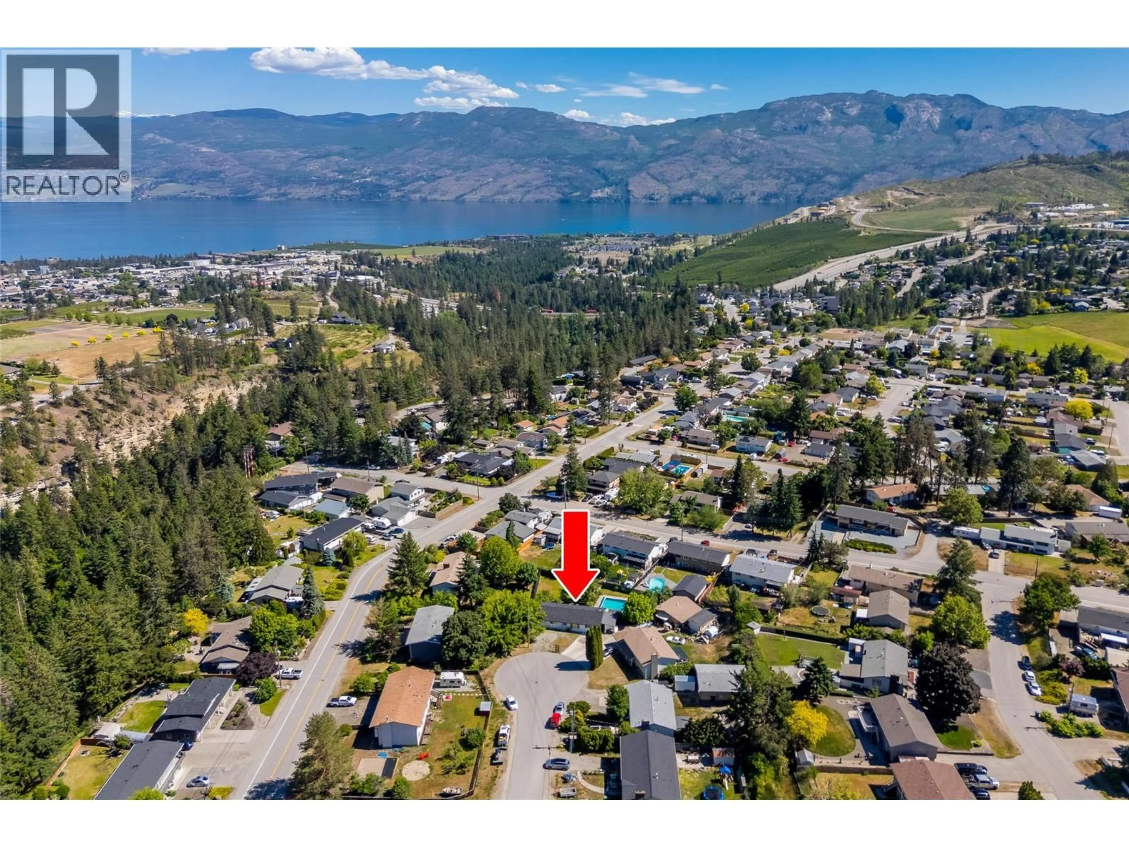 A pic from outside/outdoor area/front of a property/back of a property/a pic from drone, water/lake/river/ocean view for 3592 BARNEY ROAD, West Kelowna British Columbia V4T1J2