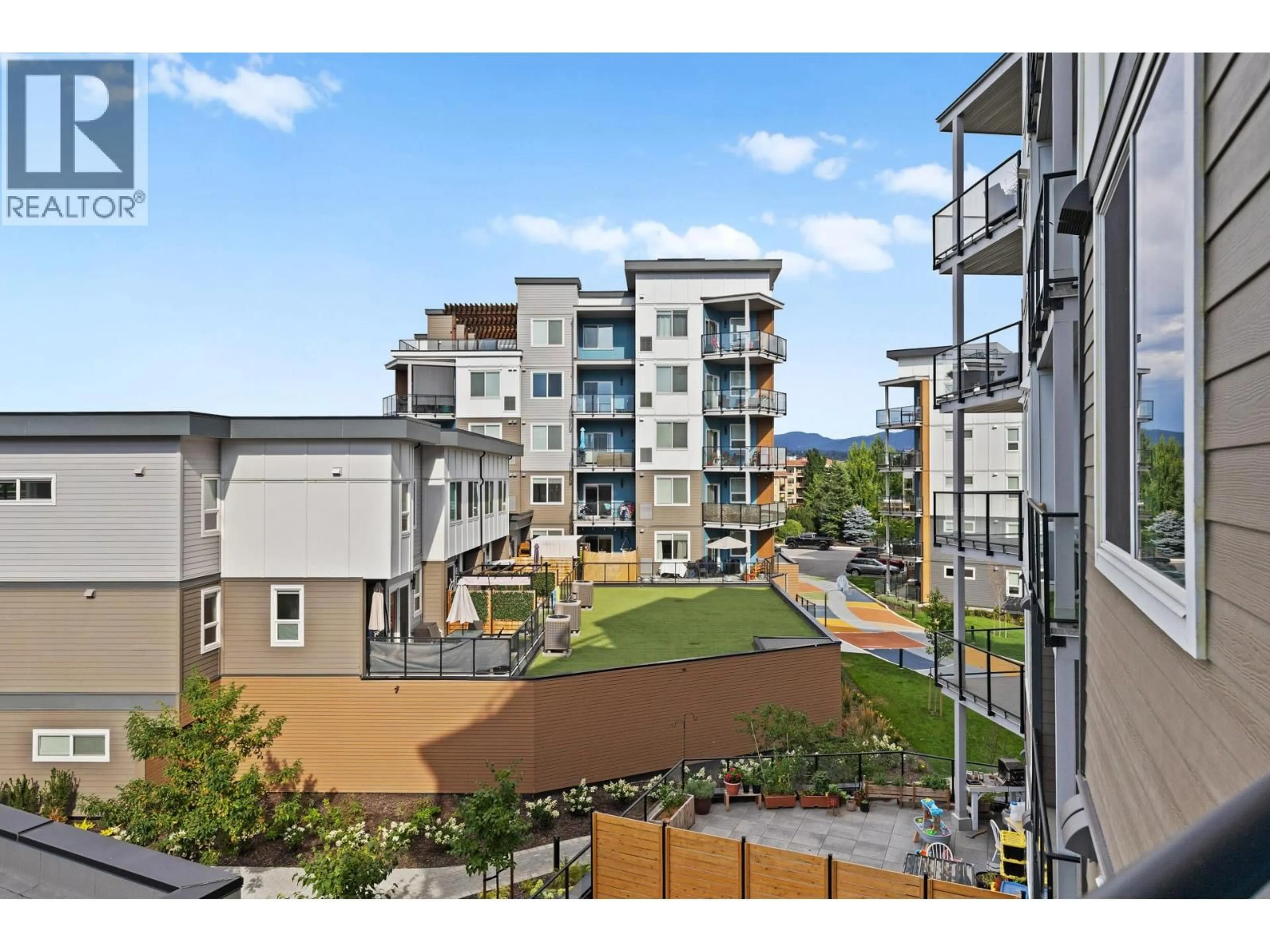 A pic from outside/outdoor area/front of a property/back of a property/a pic from drone, city buildings view from balcony for 405 - 3634 MISSION SPRINGS DRIVE, Kelowna British Columbia V1W0C9
