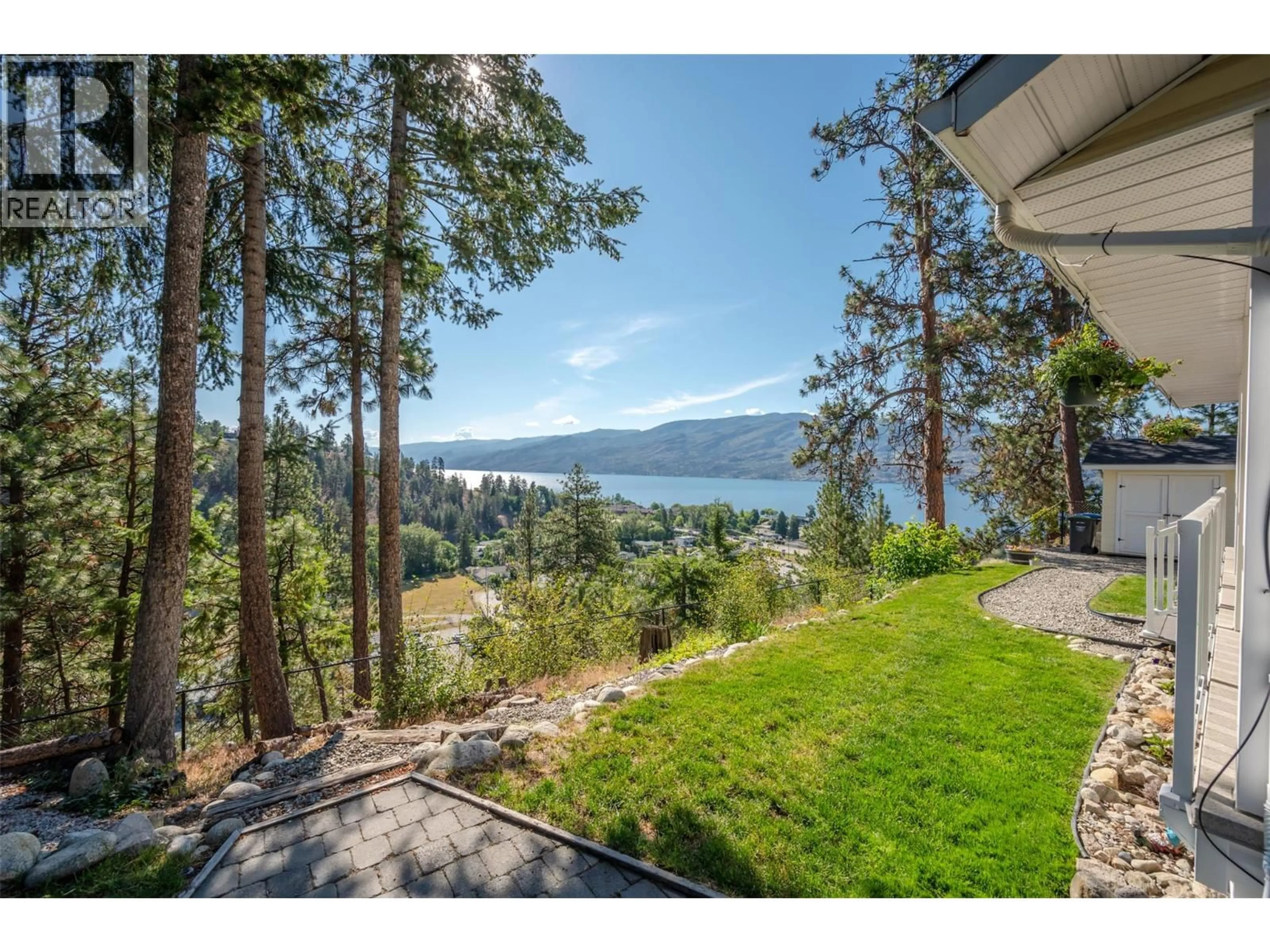 A pic from outside/outdoor area/front of a property/back of a property/a pic from drone, water/lake/river/ocean view for 4123 PONDEROSA DRIVE, Peachland British Columbia V0H1X5
