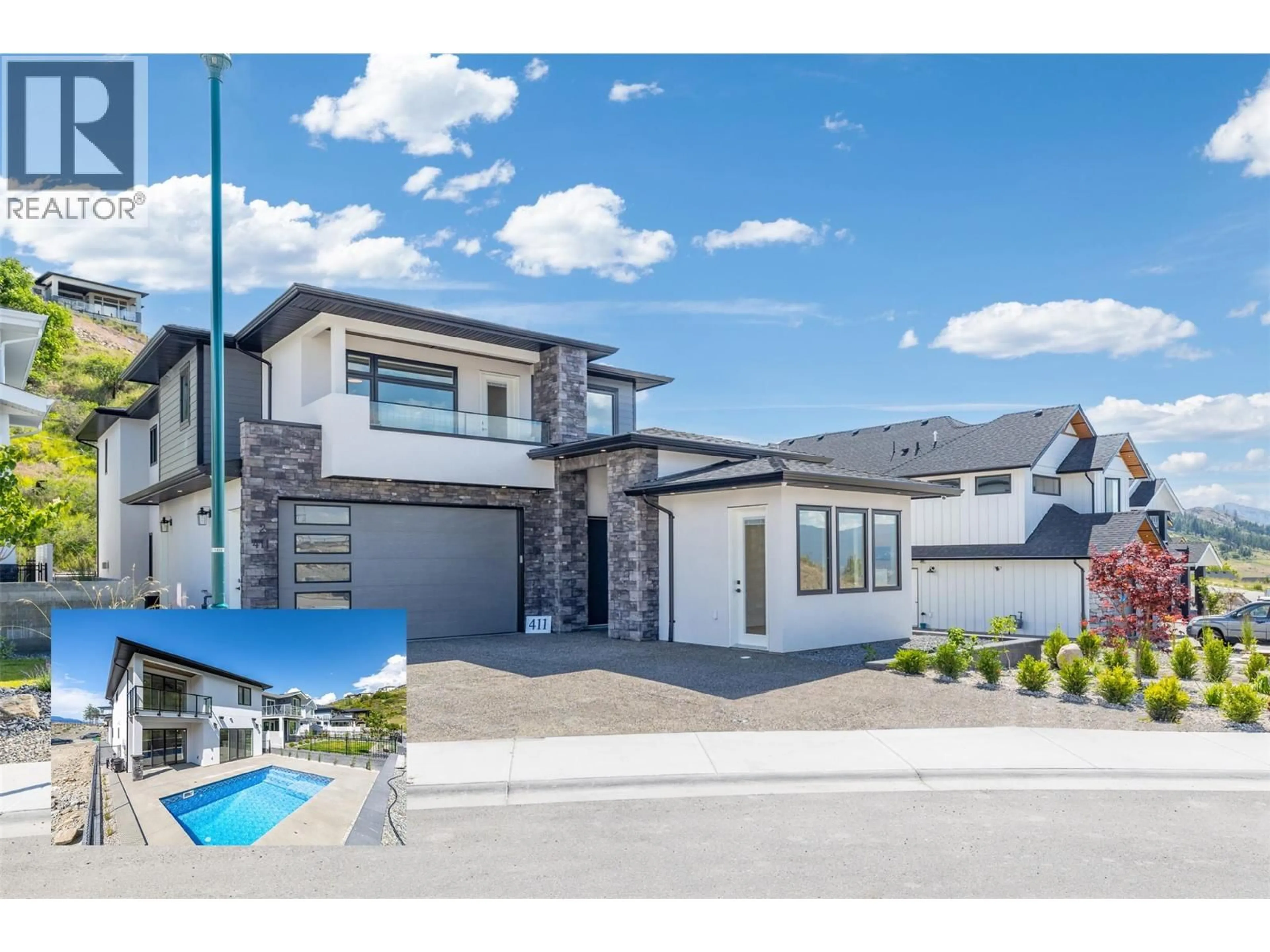 Home with vinyl exterior material, street for 411 VISION COURT, Kelowna British Columbia V1W0C4