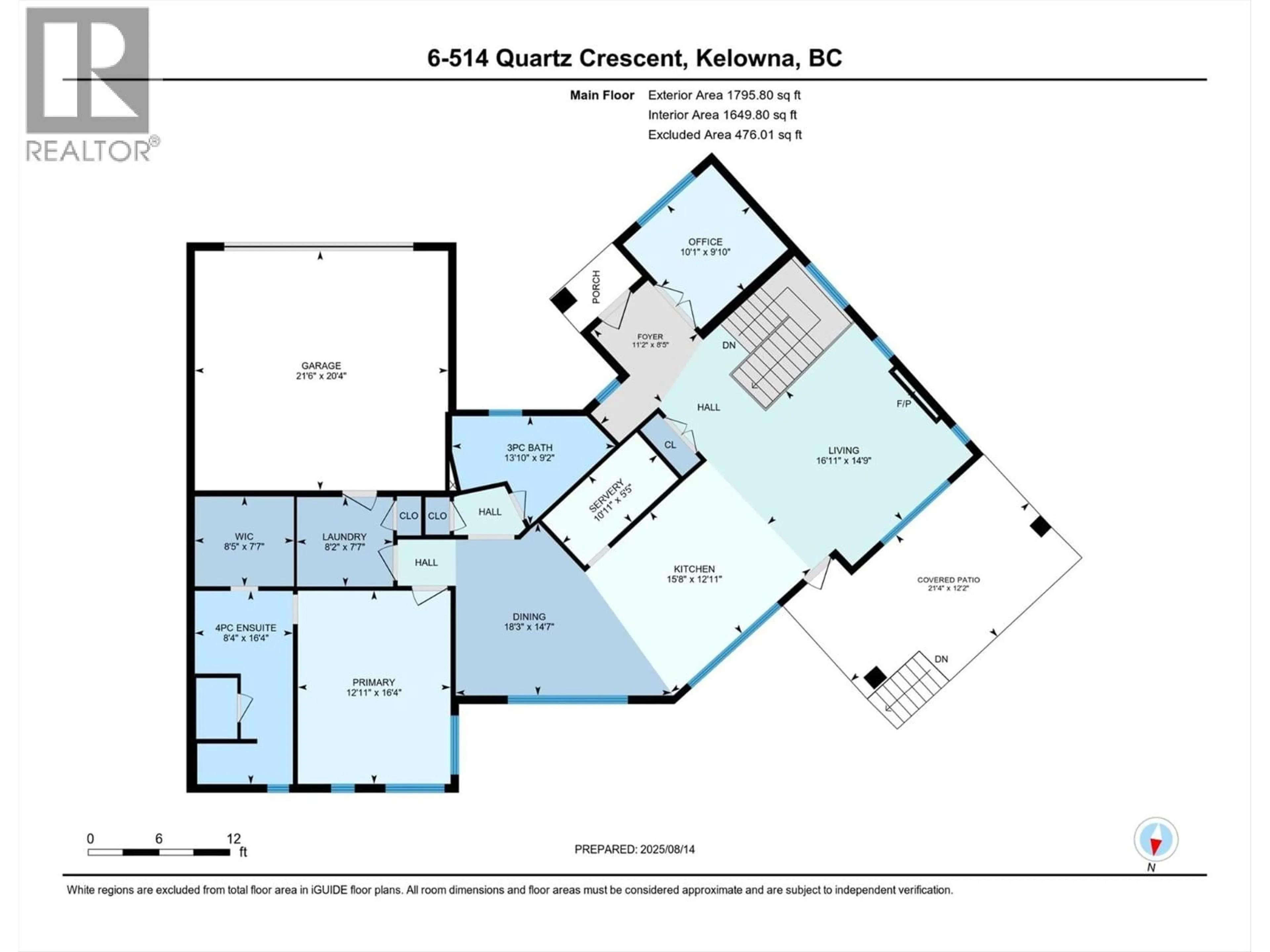Floor plan for 6 - 514 QUARTZ CRESCENT, Kelowna British Columbia v1w5c5