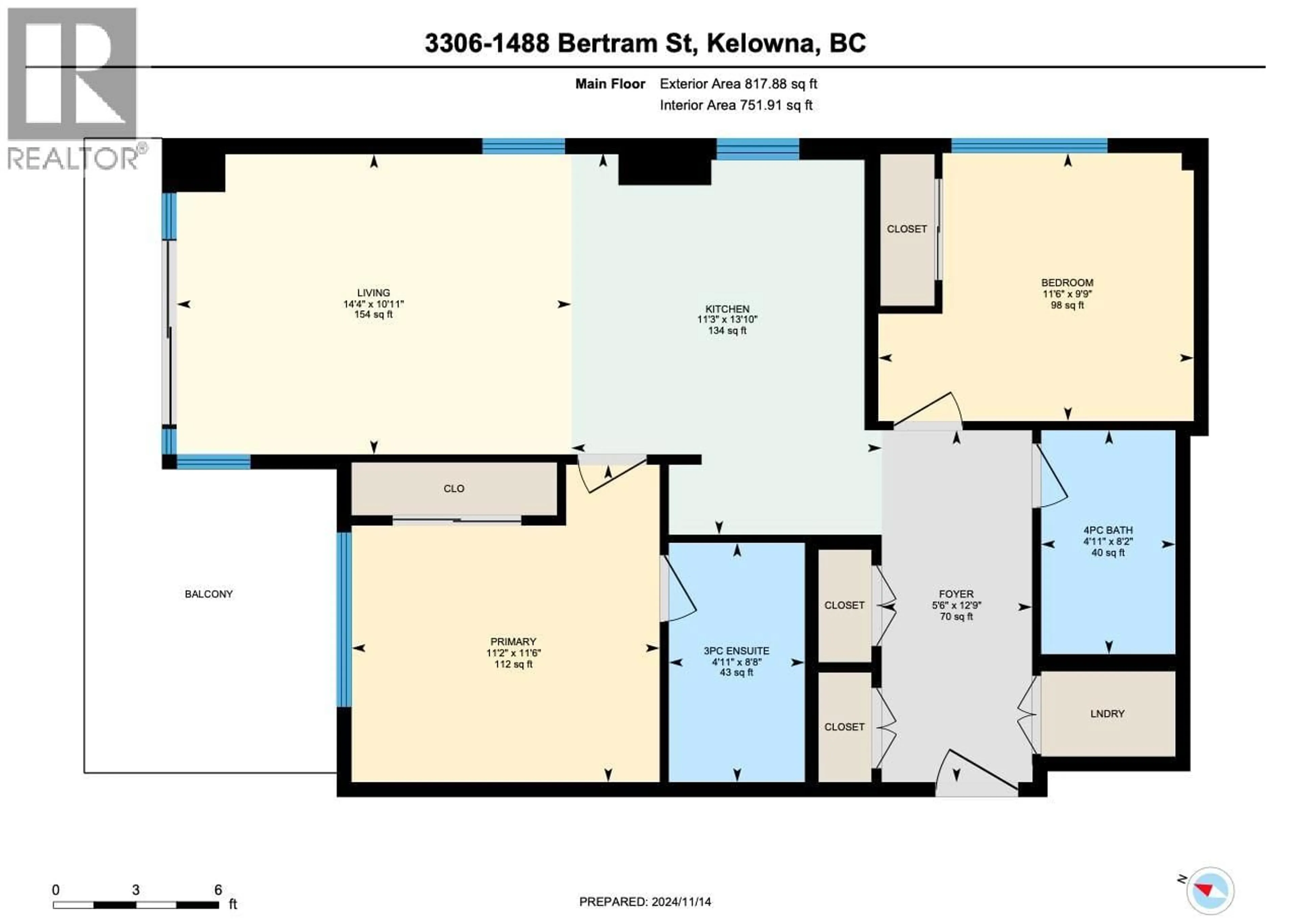Floor plan for 3306 - 1488 BERTRAM STREET, Kelowna British Columbia V1Y0M6