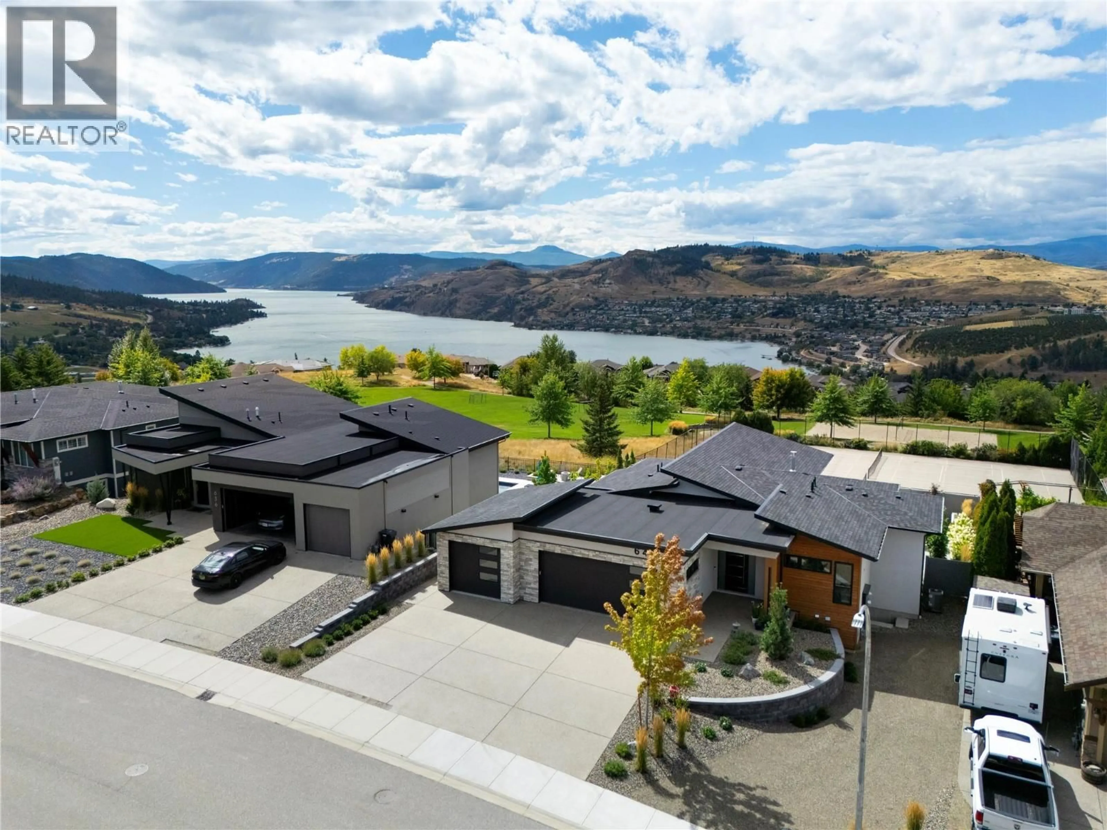 A pic from outside/outdoor area/front of a property/back of a property/a pic from drone, water/lake/river/ocean view for 640 MT. IDA CRESCENT, Coldstream British Columbia V1B4G3