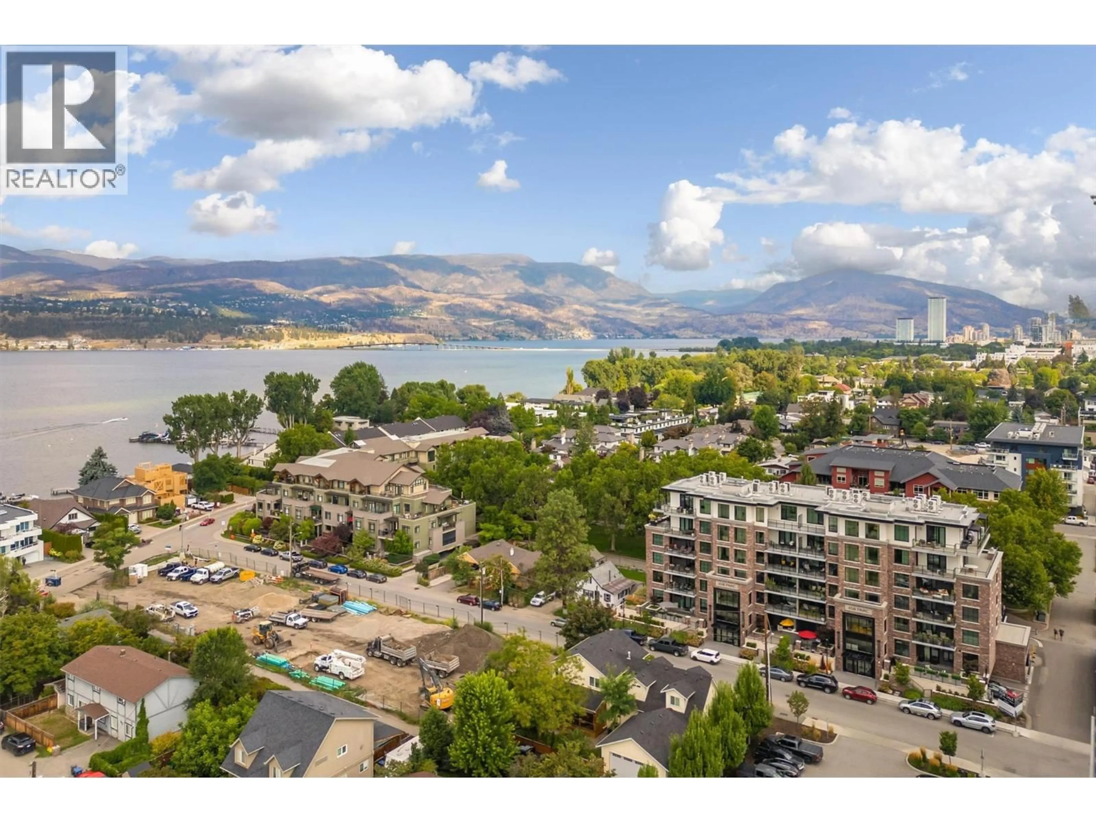 A pic from outside/outdoor area/front of a property/back of a property/a pic from drone, water/lake/river/ocean view for 102 - 450 GROVES AVENUE, Kelowna British Columbia V1Y4Y5