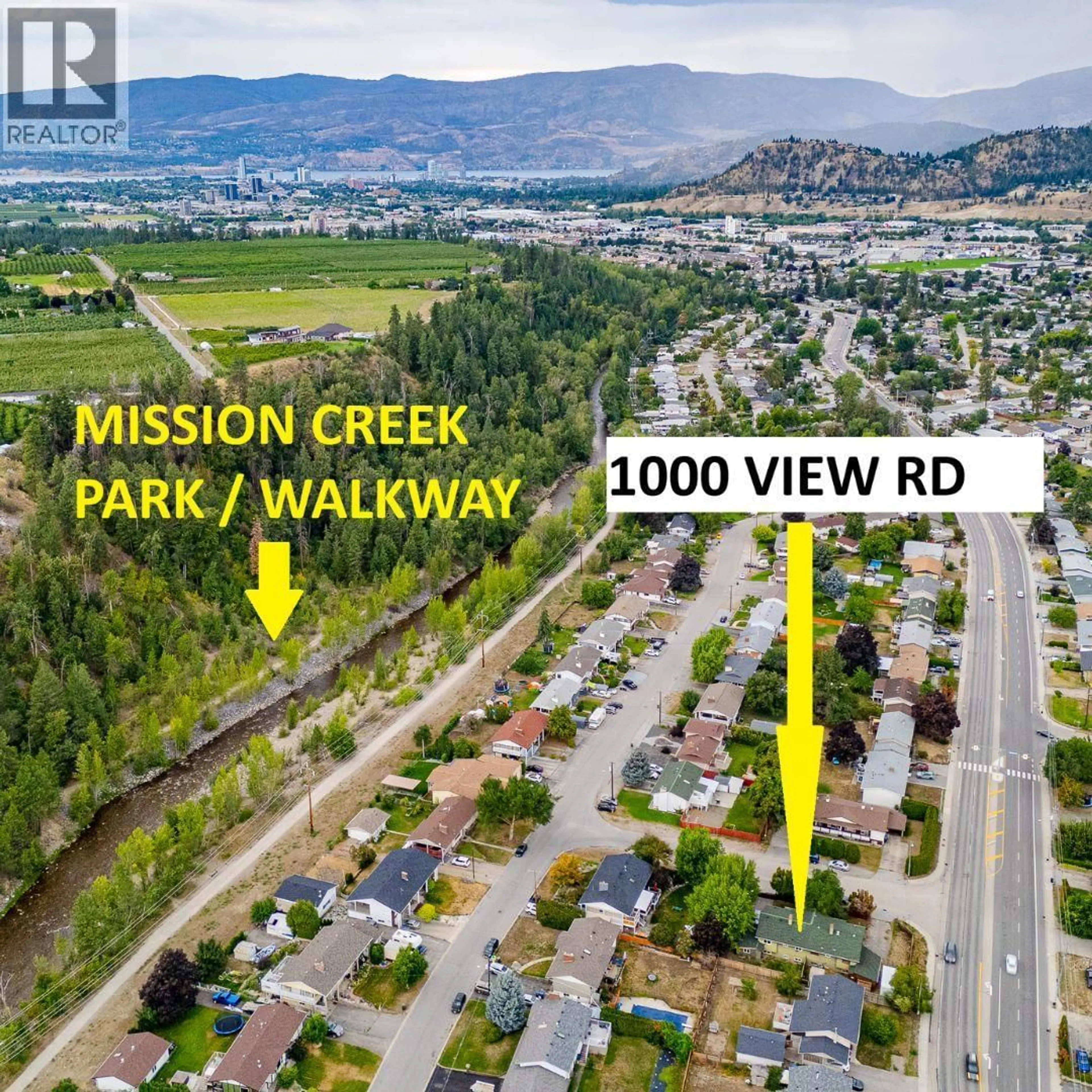 A pic from outside/outdoor area/front of a property/back of a property/a pic from drone, water/lake/river/ocean view for 1000 VIEW ROAD, Kelowna British Columbia V1X5N9
