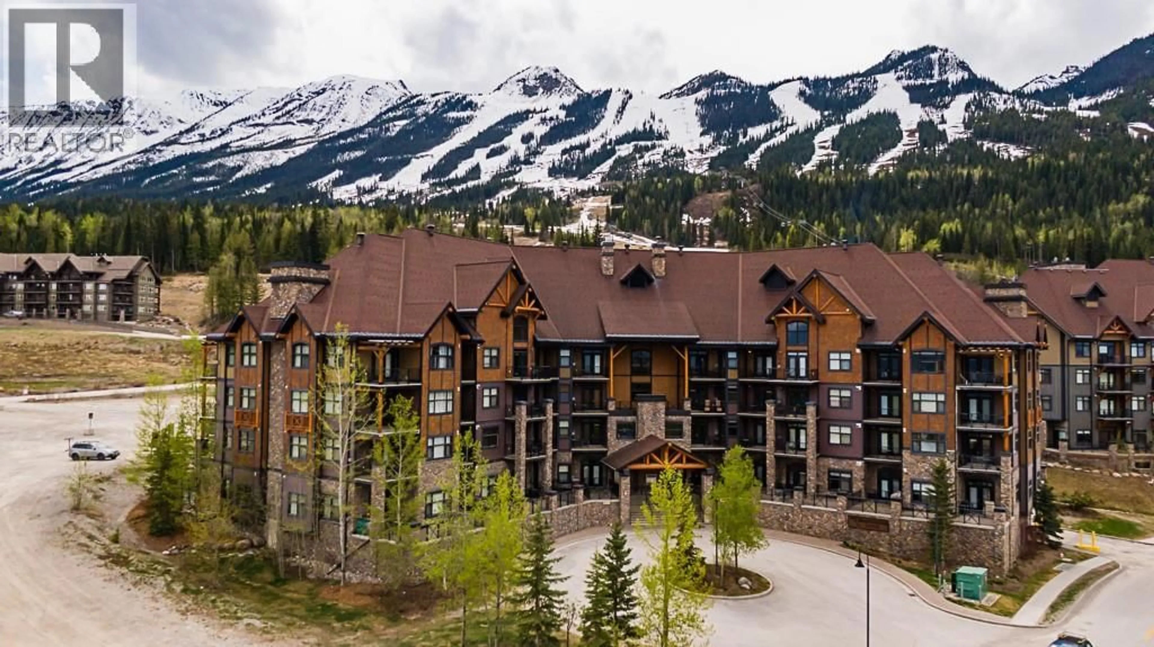 A pic from outside/outdoor area/front of a property/back of a property/a pic from drone, mountain view for 307 - 1545 KICKING HORSE TRAIL, Golden British Columbia V0A1H2