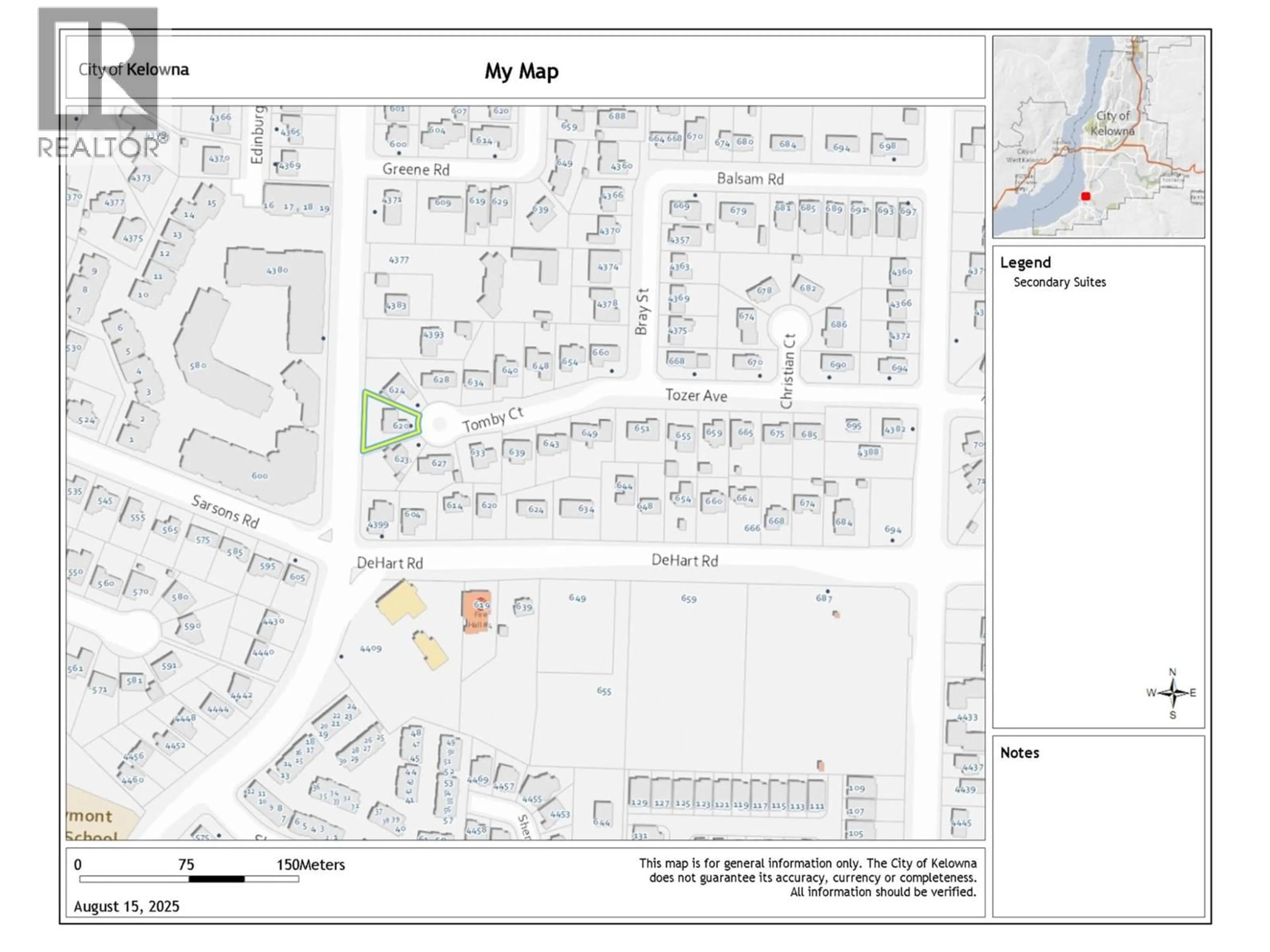 Picture of a map for 620 TOMBY COURT, Kelowna British Columbia V1W2K9