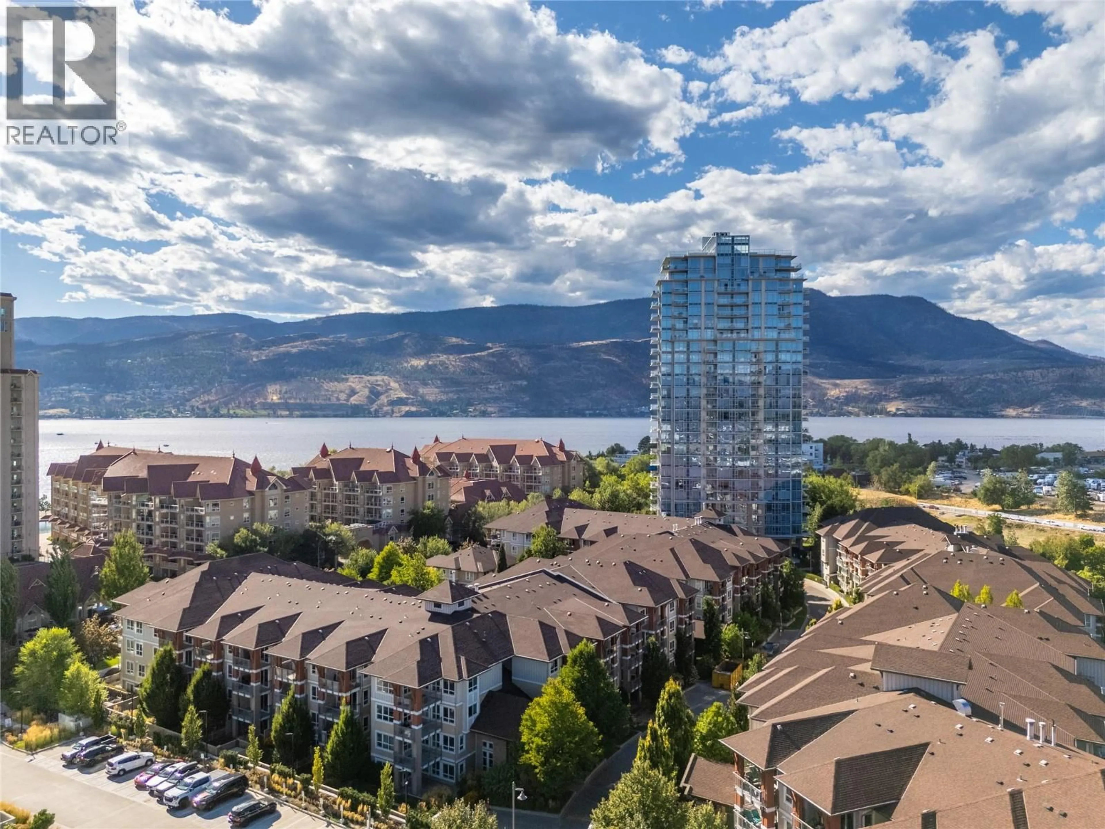 A pic from outside/outdoor area/front of a property/back of a property/a pic from drone, water/lake/river/ocean view for 1904 - 1075 SUNSET DRIVE, Kelowna British Columbia V1Y9Y9