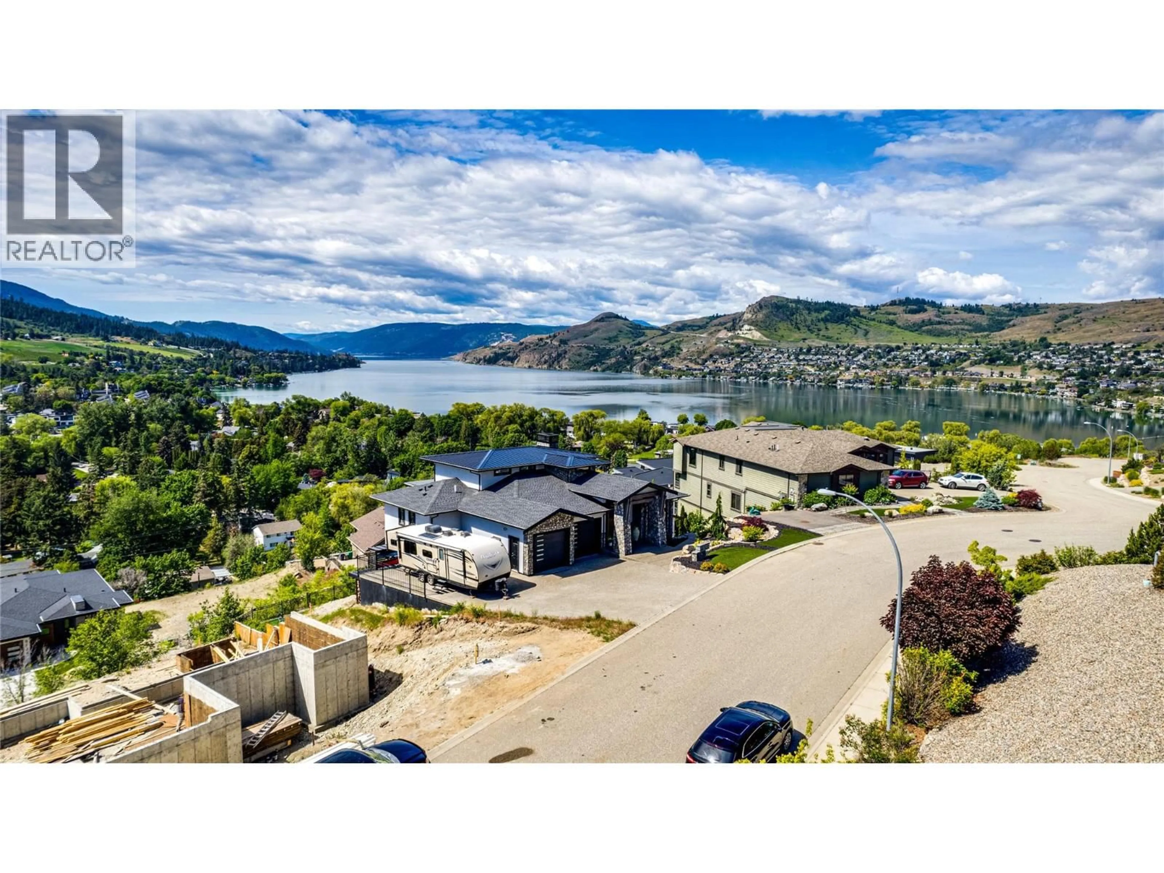 A pic from outside/outdoor area/front of a property/back of a property/a pic from drone, water/lake/river/ocean view for 8792 CORTLAND PLACE, Coldstream British Columbia V1B4B8