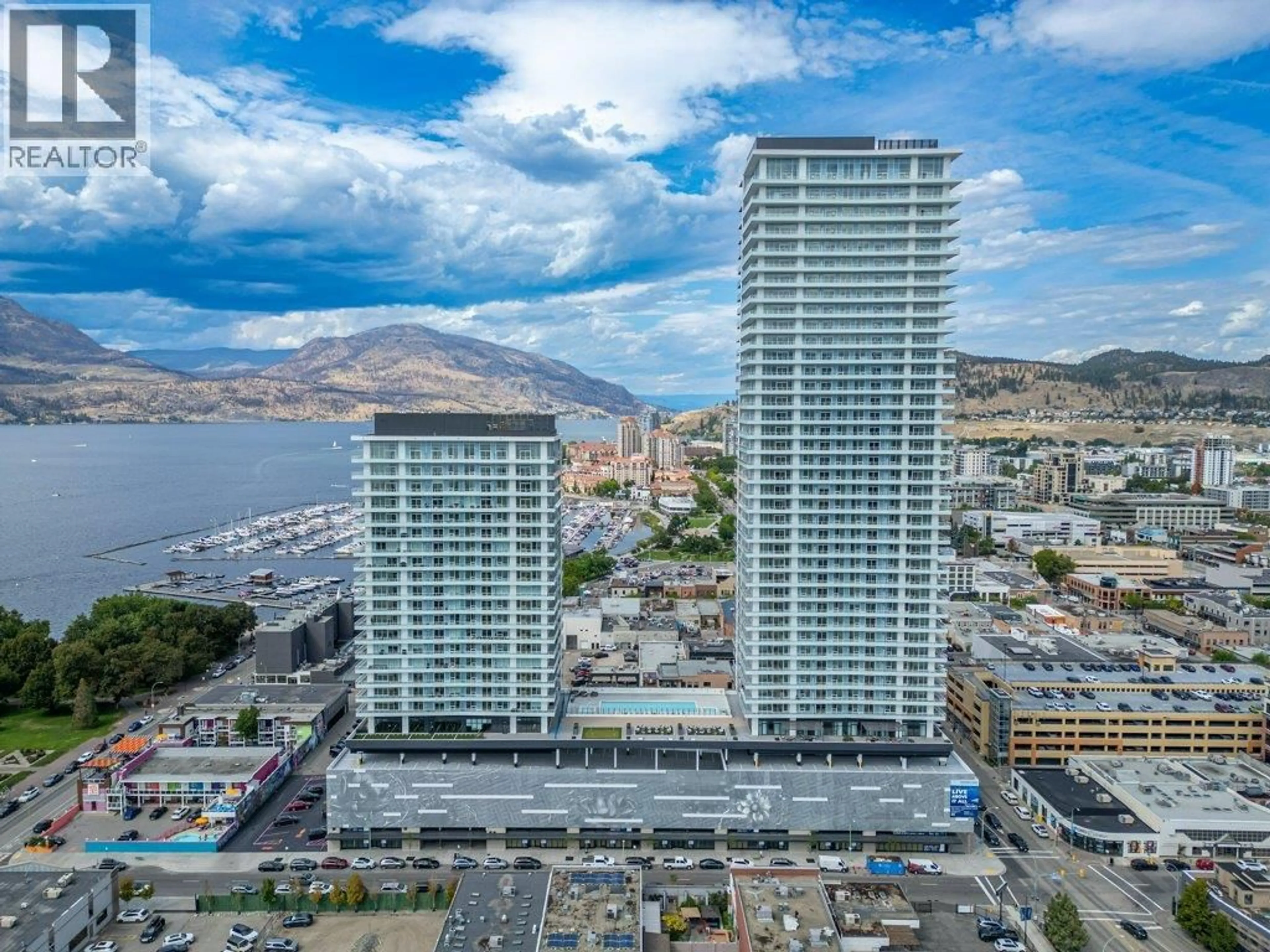 A pic from outside/outdoor area/front of a property/back of a property/a pic from drone, city buildings view from balcony for 1307 - 238 LEON AVENUE, Kelowna British Columbia V1Y0N6