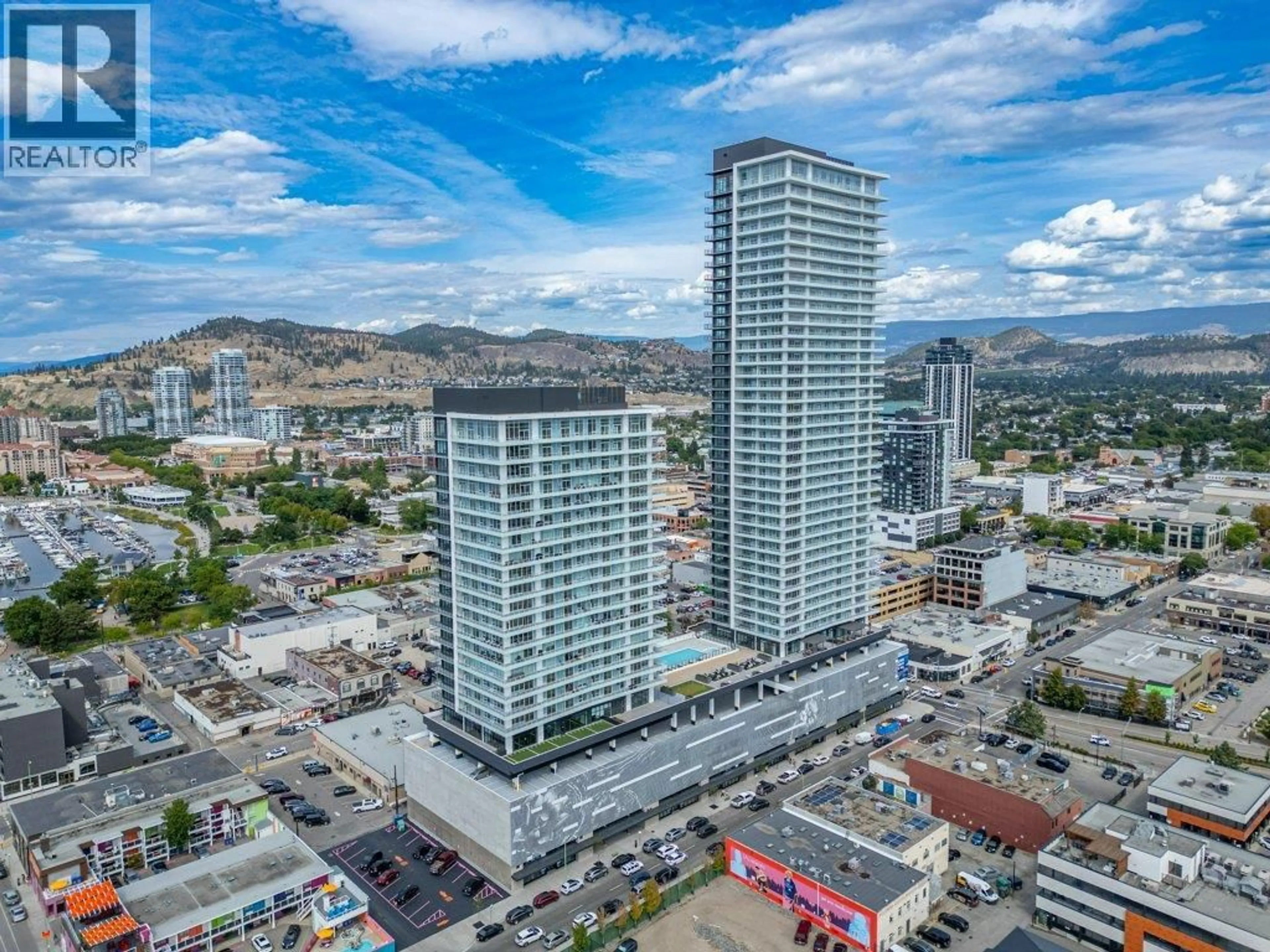 A pic from outside/outdoor area/front of a property/back of a property/a pic from drone, city buildings view from balcony for 1307 - 238 LEON AVENUE, Kelowna British Columbia V1Y0N6