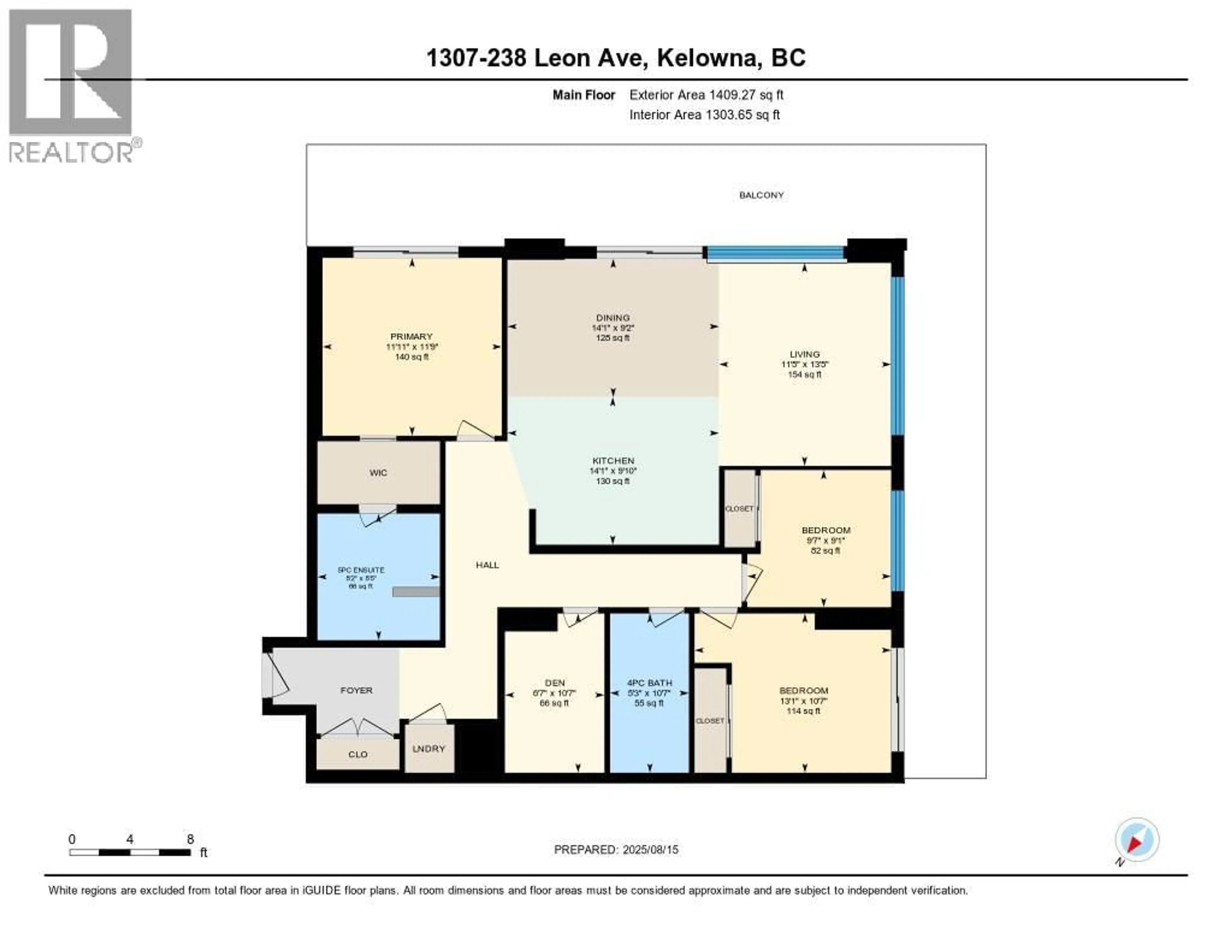 Floor plan for 1307 - 238 LEON AVENUE, Kelowna British Columbia V1Y0N6