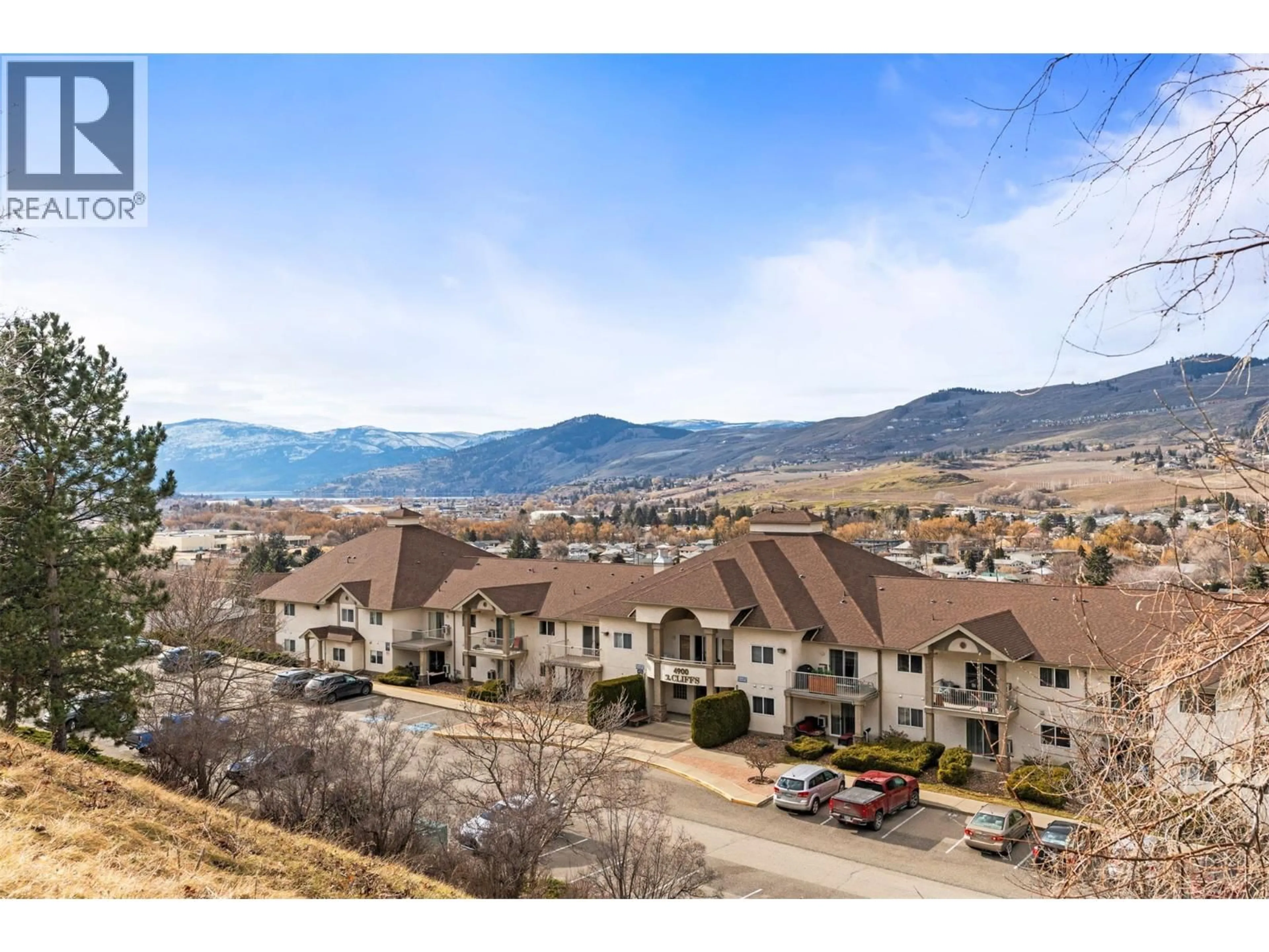 A pic from outside/outdoor area/front of a property/back of a property/a pic from drone, mountain view for 402 - 4900 OKANAGAN AVENUE, Vernon British Columbia V1T8S1