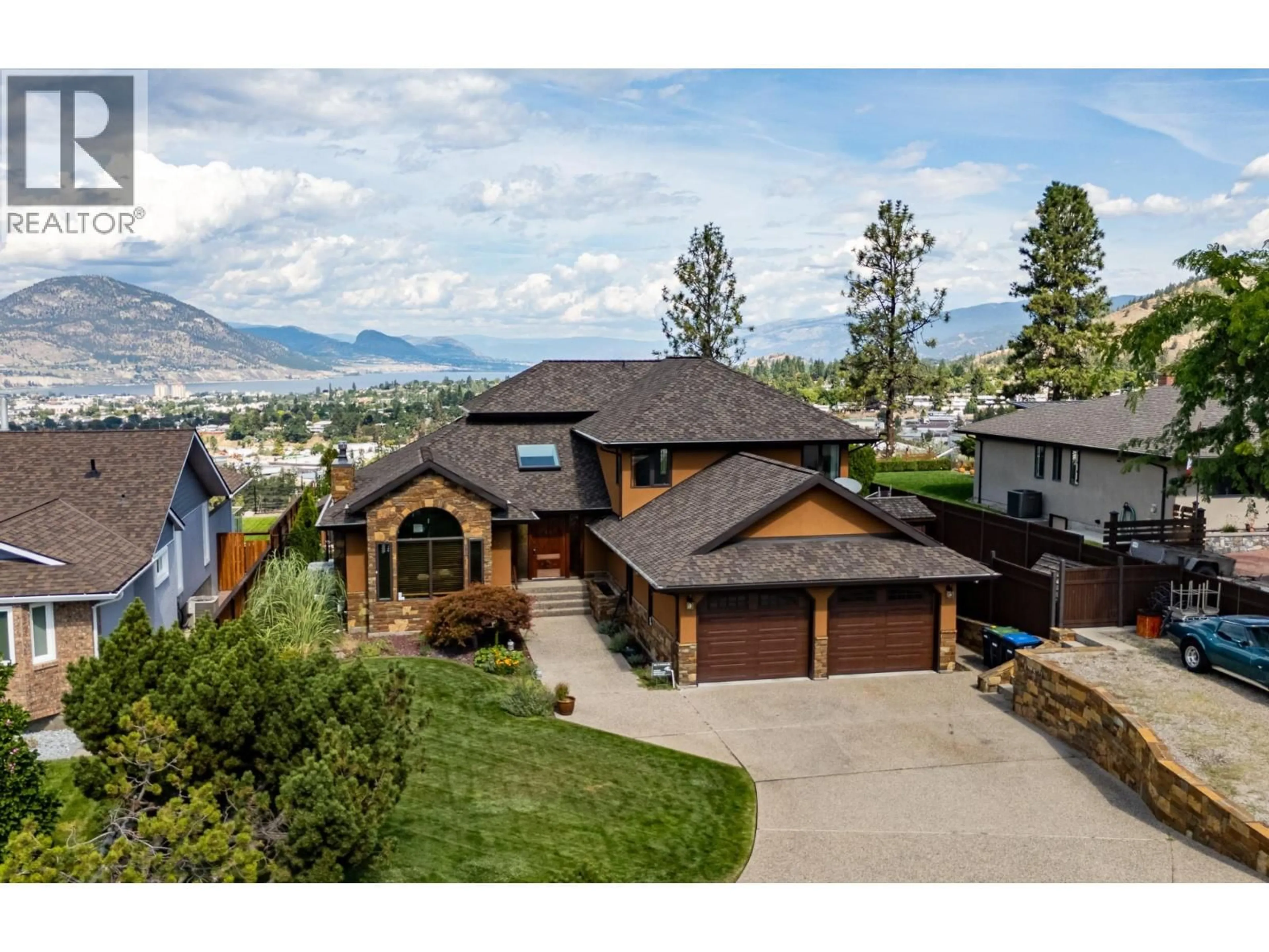 A pic from outside/outdoor area/front of a property/back of a property/a pic from drone, mountain view for 155 WESTVIEW DRIVE, Penticton British Columbia V2A7V9