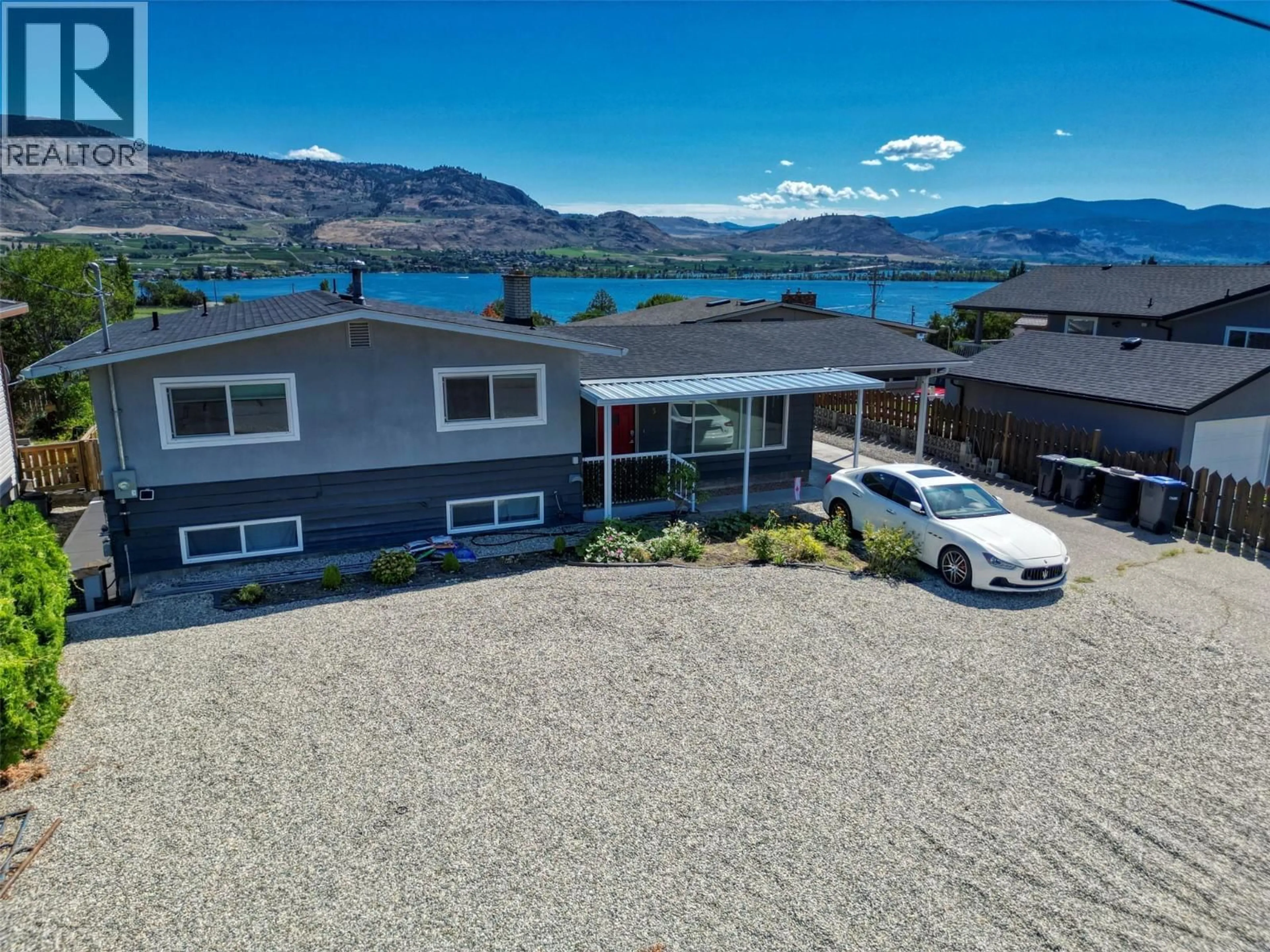 A pic from outside/outdoor area/front of a property/back of a property/a pic from drone, water/lake/river/ocean view for 3 KILLDEER PLACE, Osoyoos British Columbia V0H1V5