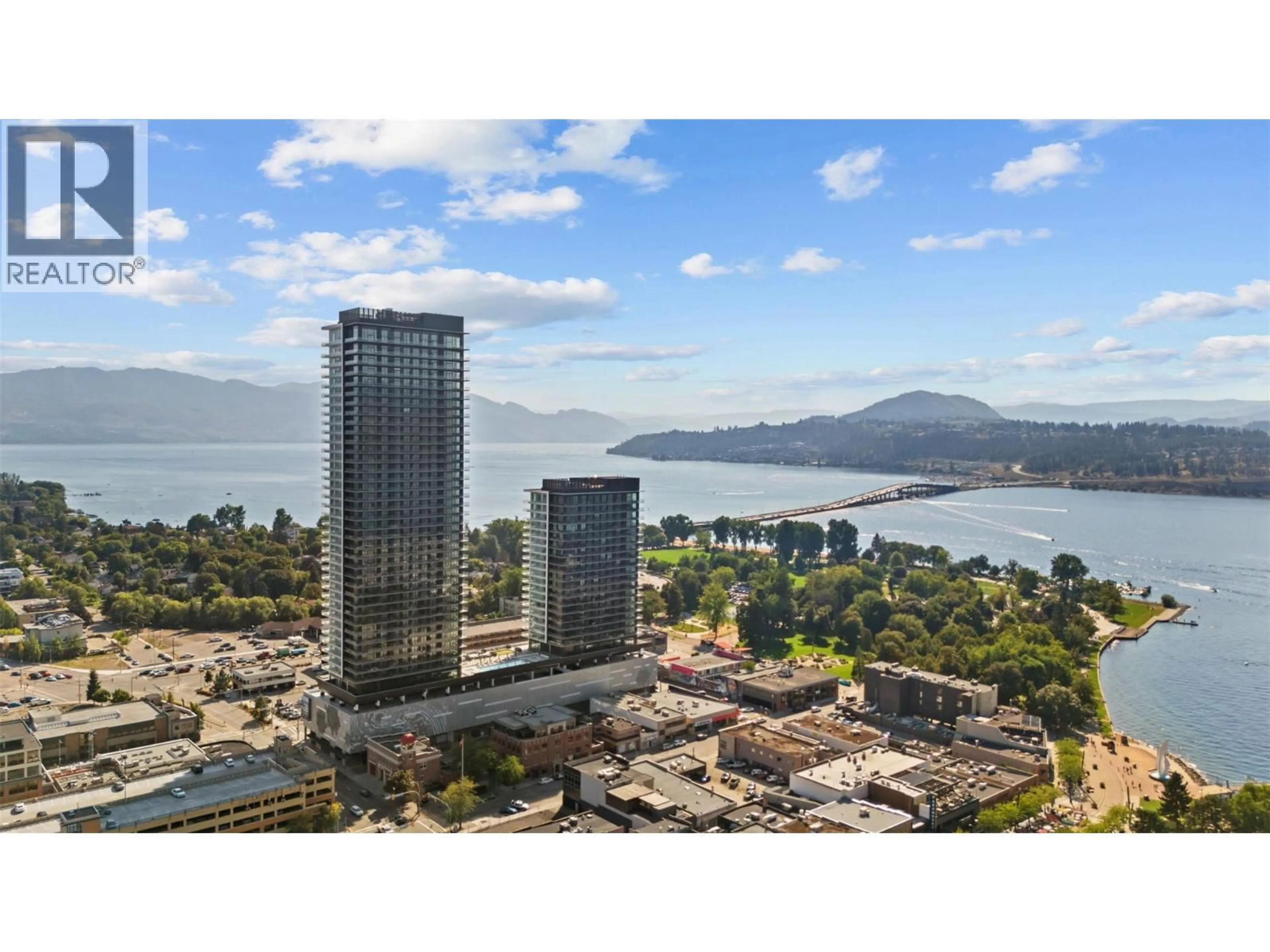 A pic from outside/outdoor area/front of a property/back of a property/a pic from drone, water/lake/river/ocean view for 801 - 1626 WATER STREET, Kelowna British Columbia V1Y1J9
