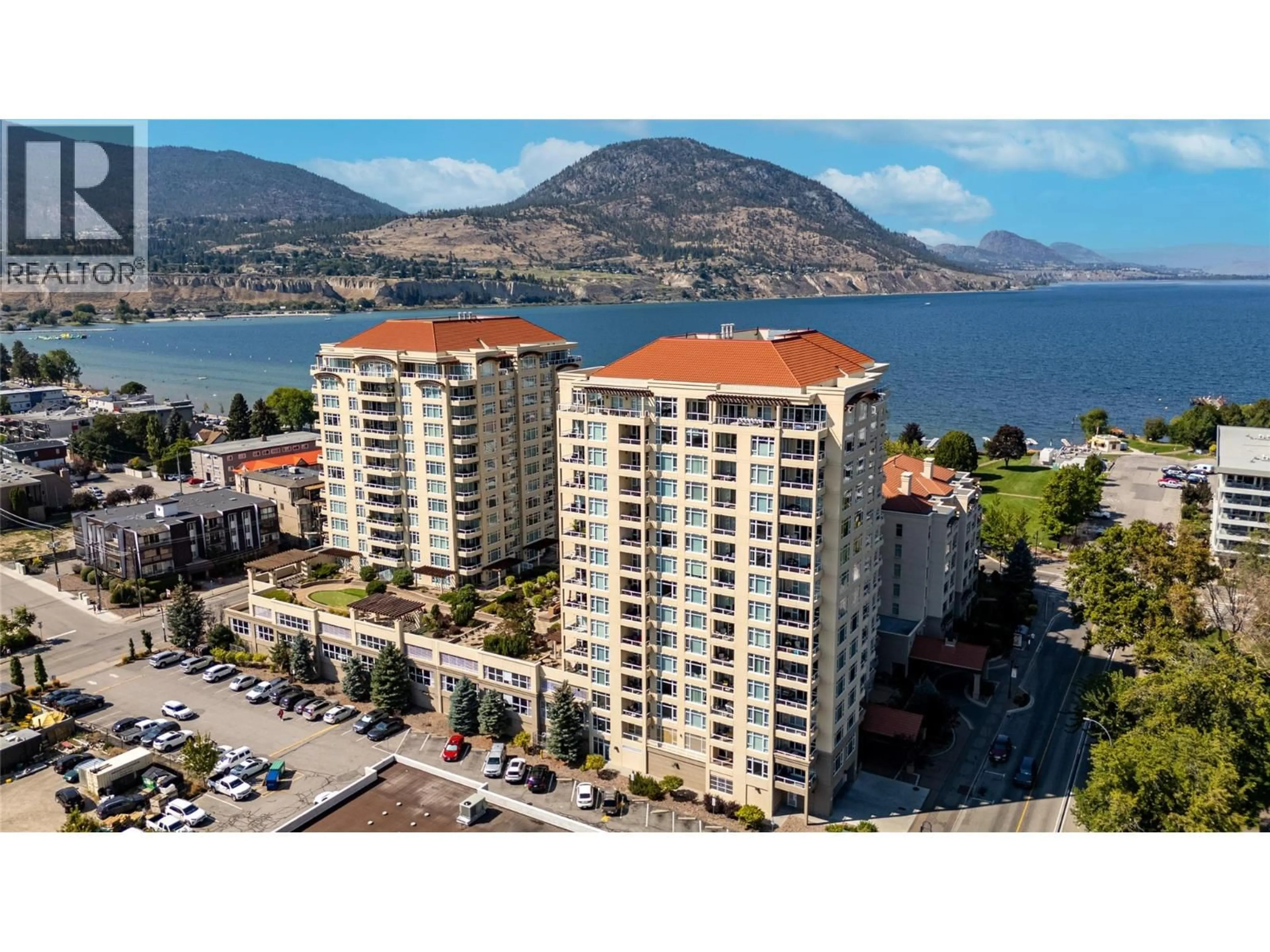 A pic from outside/outdoor area/front of a property/back of a property/a pic from drone, water/lake/river/ocean view for 403 - 75 MARTIN STREET, Penticton British Columbia V2A9C8