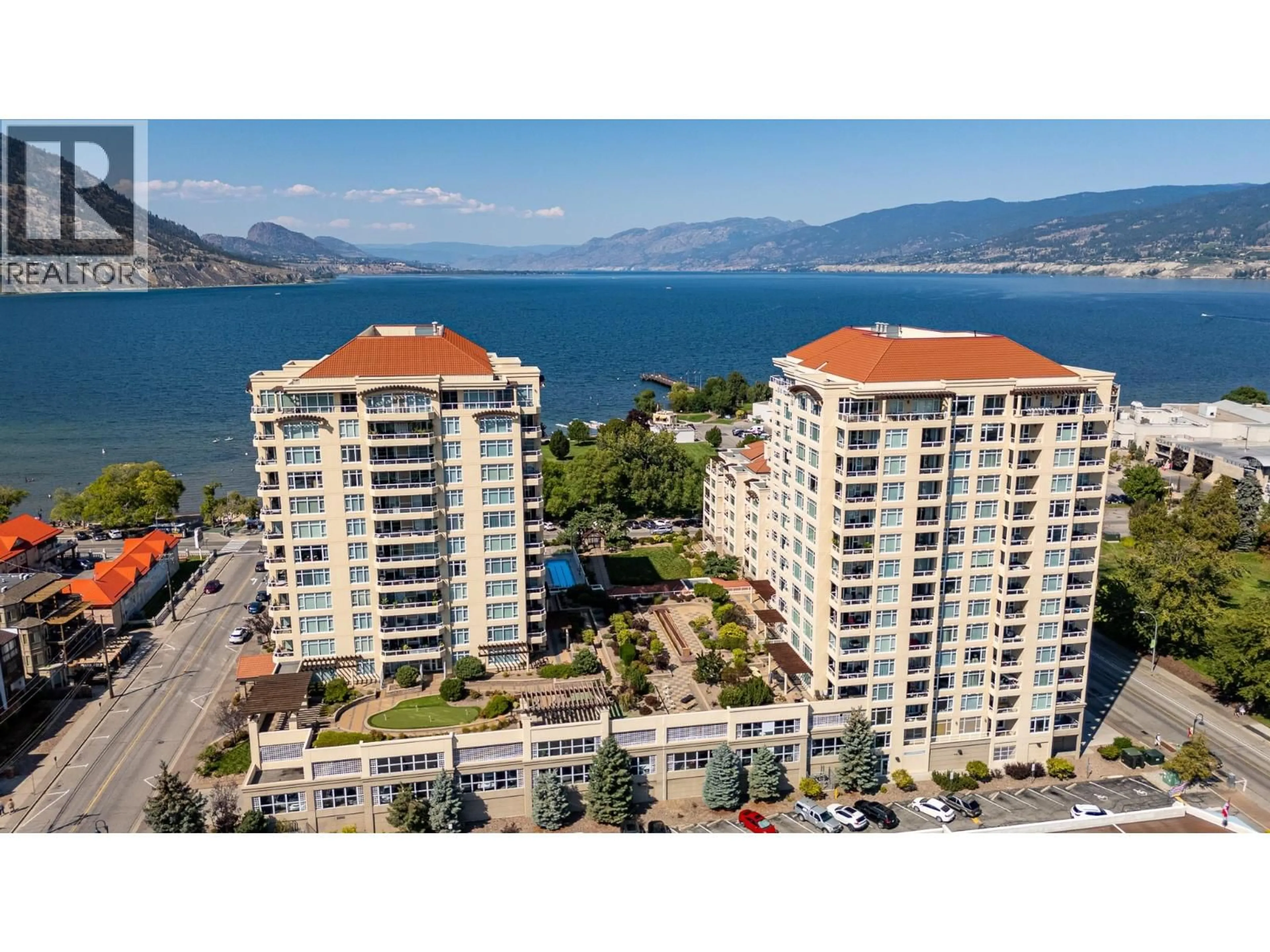 A pic from outside/outdoor area/front of a property/back of a property/a pic from drone, water/lake/river/ocean view for 403 - 75 MARTIN STREET, Penticton British Columbia V2A9C8