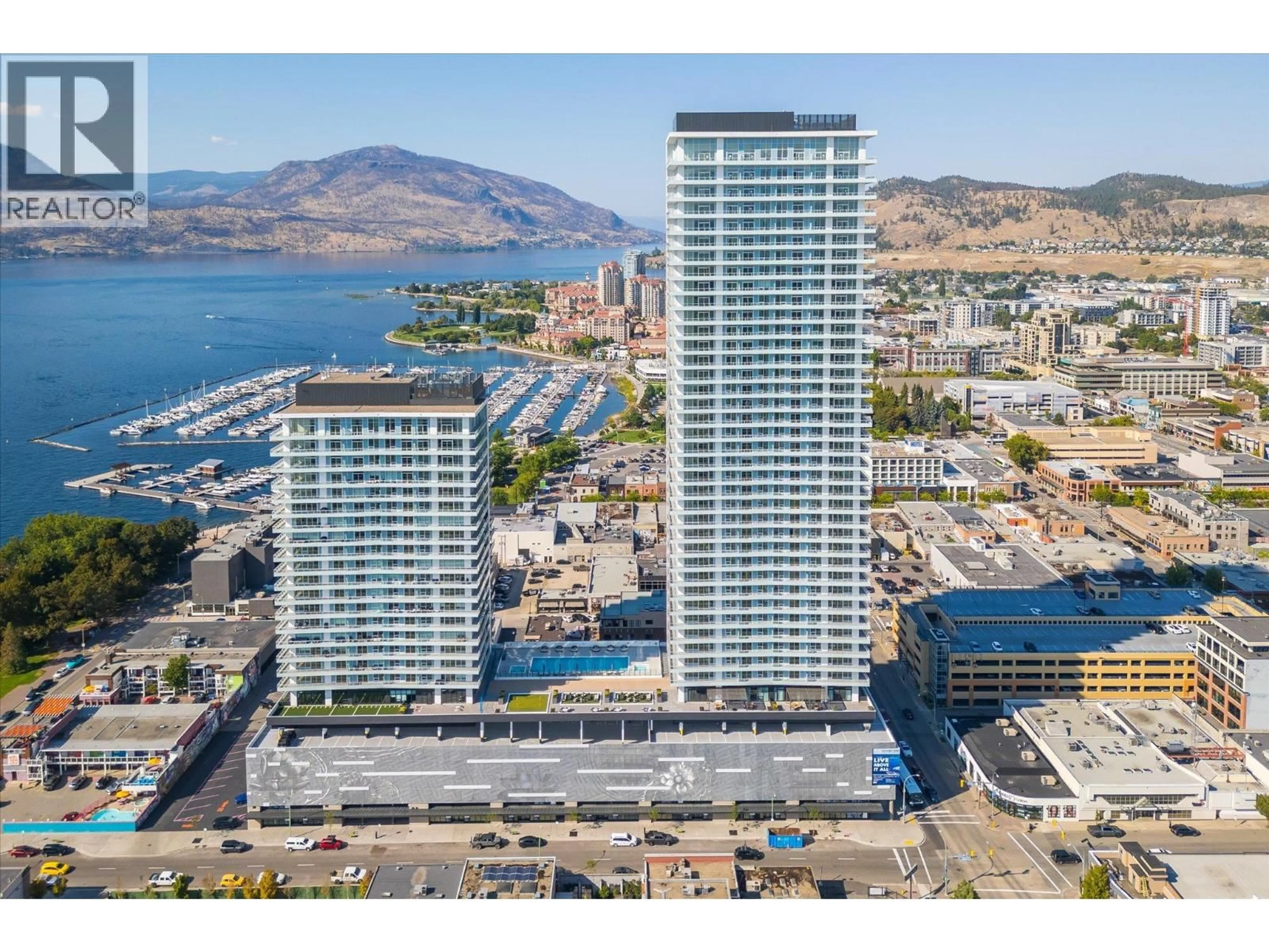 A pic from outside/outdoor area/front of a property/back of a property/a pic from drone, water/lake/river/ocean view for 3307 - 1626 WATER STREET, Kelowna British Columbia V1Y0N7